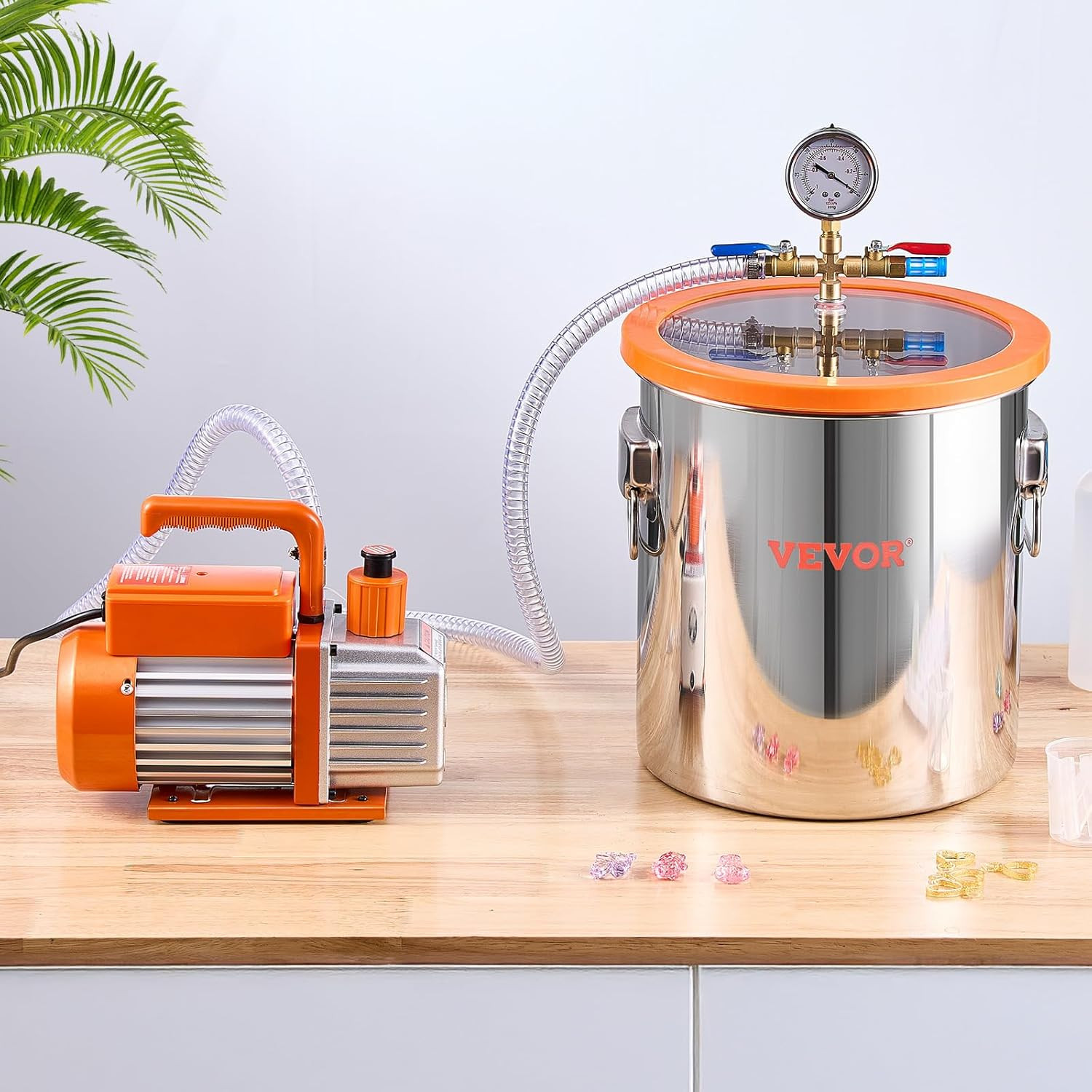 5 Gallon Vacuum Chamber and 3.5 CFM Pump Kit, Stainless Steel Chamber, Single St