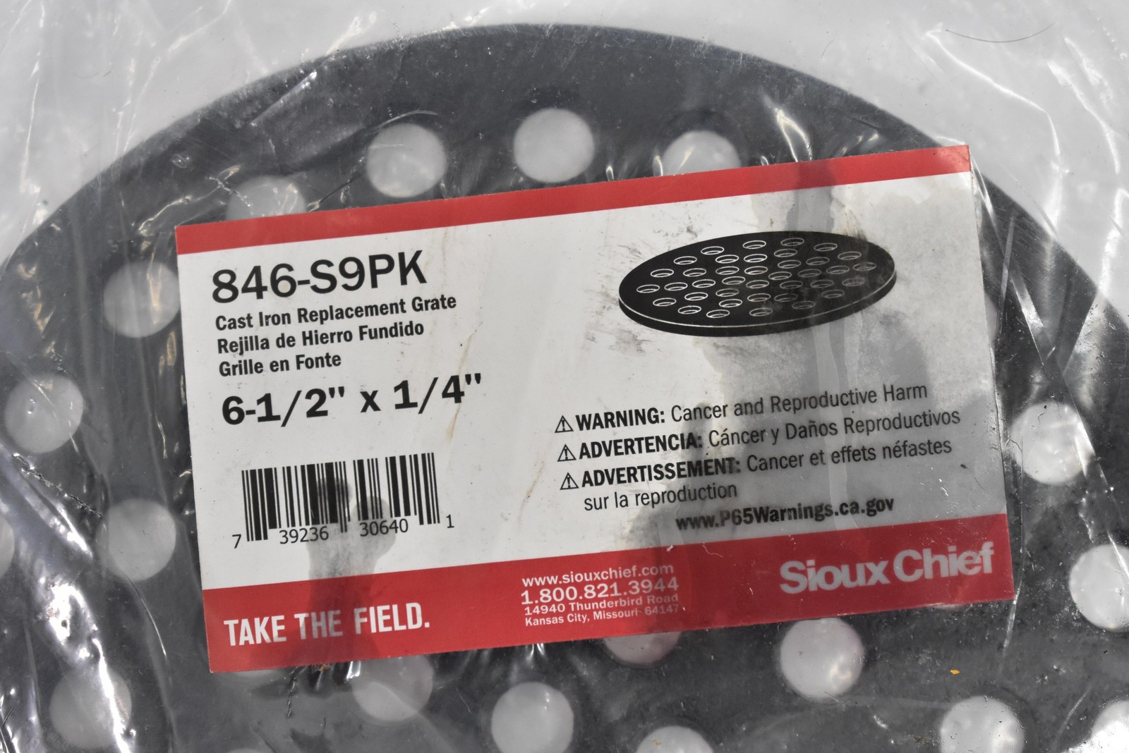 Sioux Chief 846-S9PK Cast Iron 6-1/2 x 1/4 Inch Drain Grate Replacement Cover