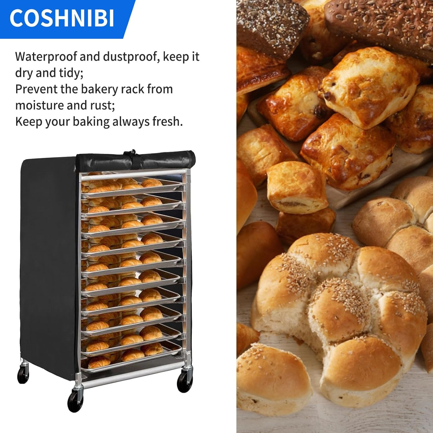 Pan Bun Rack Cover,420D Waterproof and Dust Resistant Bun Rack Cover with Zipper