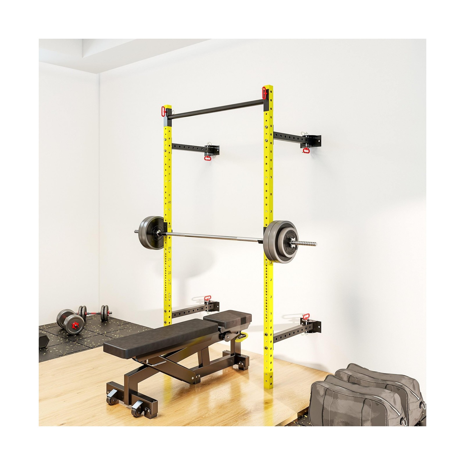 Soozier Folding Squat Rack with Adjustable Pull-Up Bar, 1000 Pounds Capacity …