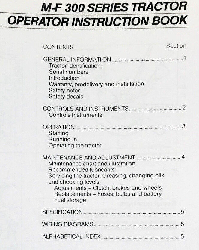 Massey Ferguson 340 350 355 360 362 365 375 383 Tractors Owners Operators Manual