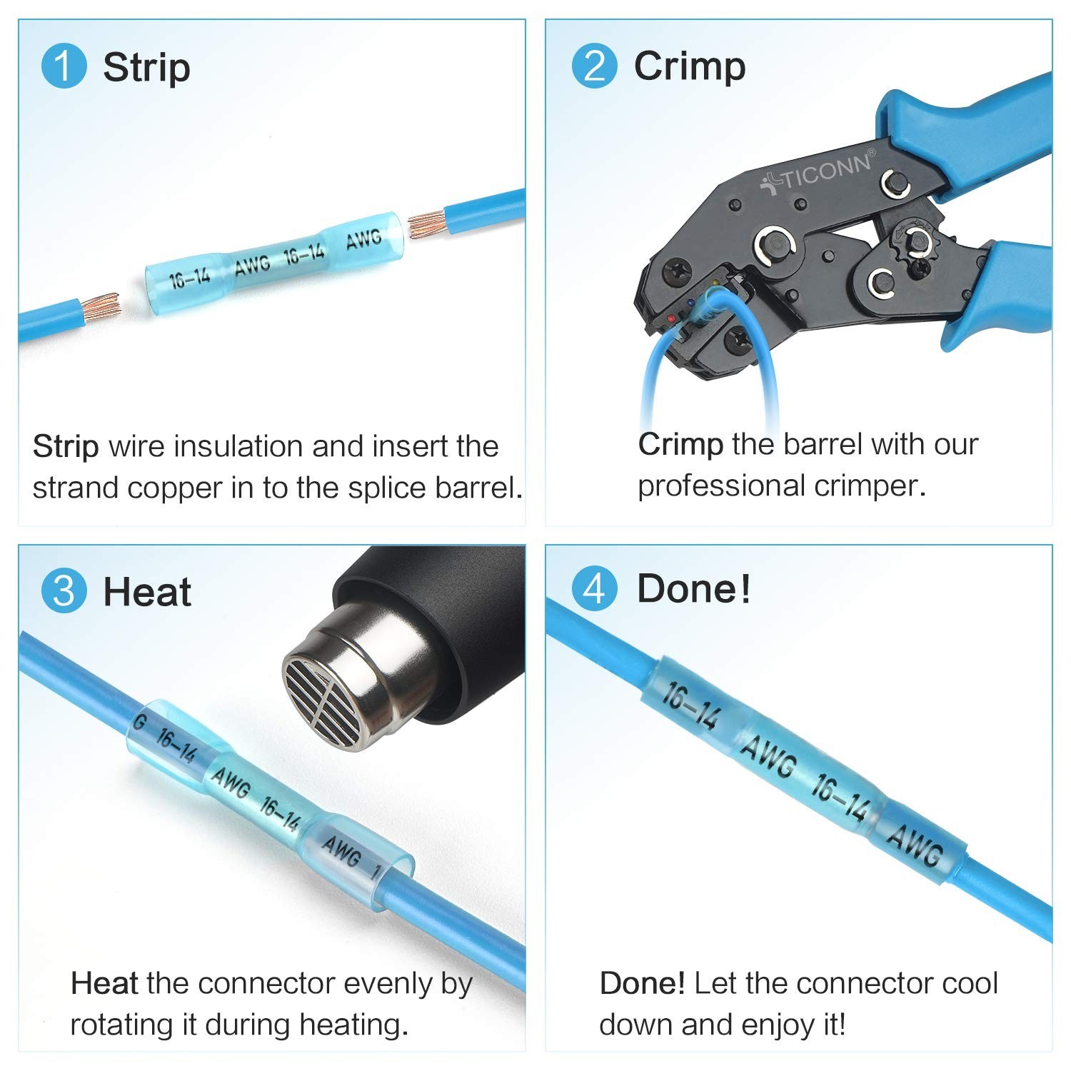 Heat Shrink Butt Wire Connector Kit, Insulated Waterproof Electrical Wire Crimp