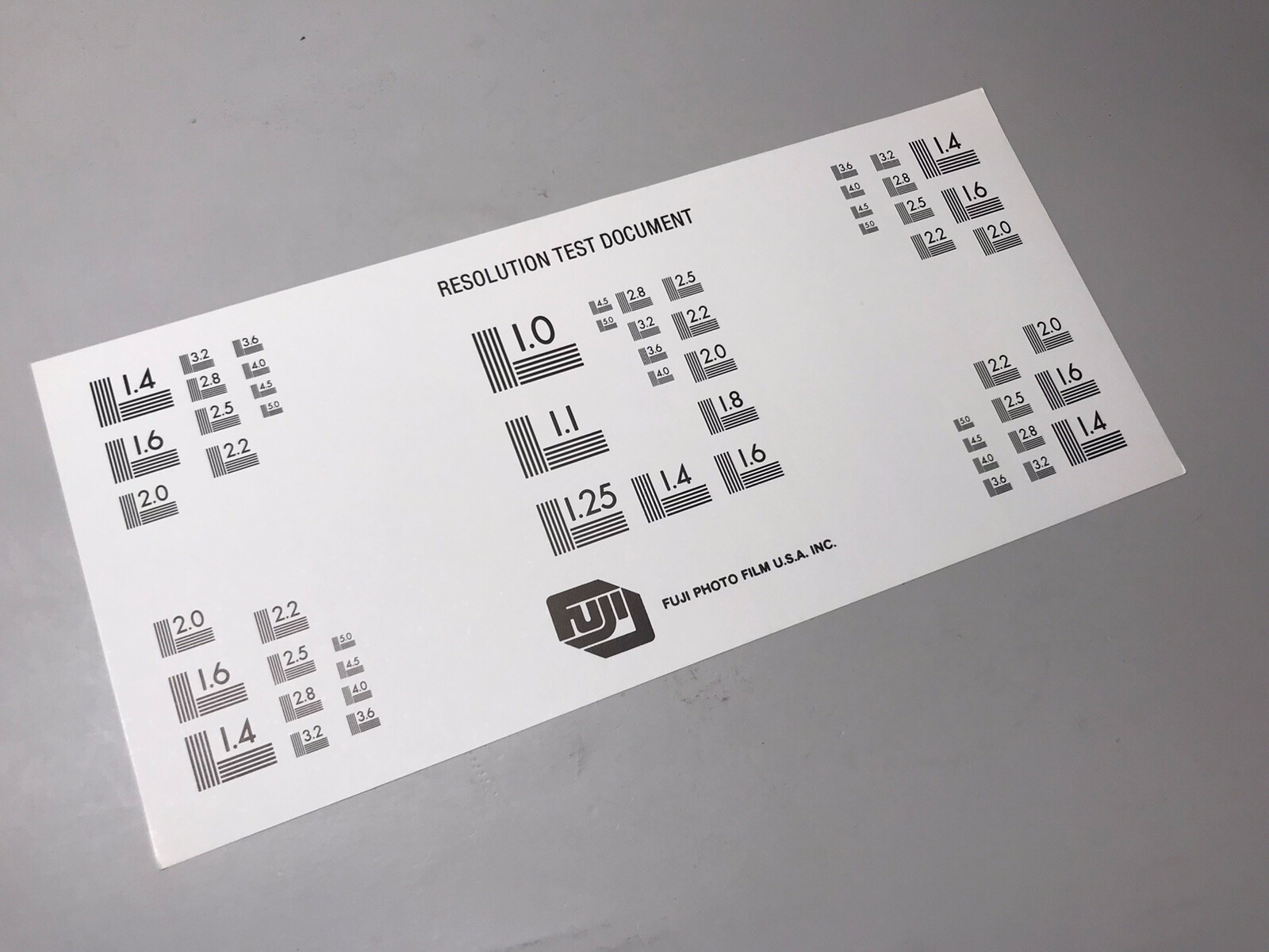 Fuji Photo Film Resolution Test Chart for Cameras, Lenses or Optics, 7.4”x3.4”