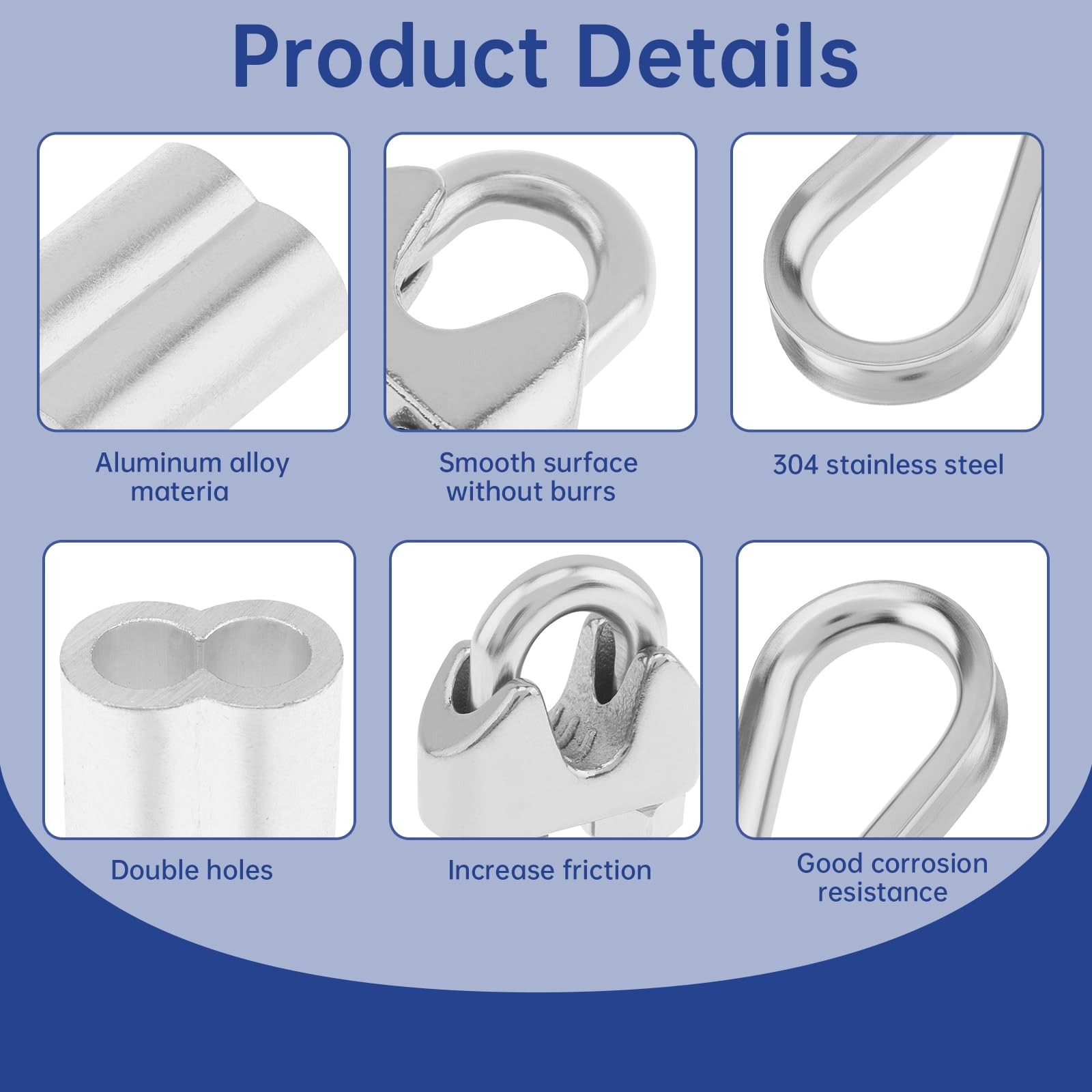 18 Pcs 3/16″ Wire Rope Accessory Set, 6pcs M5 Cable Clip Clamp, 6pcs Stainles…