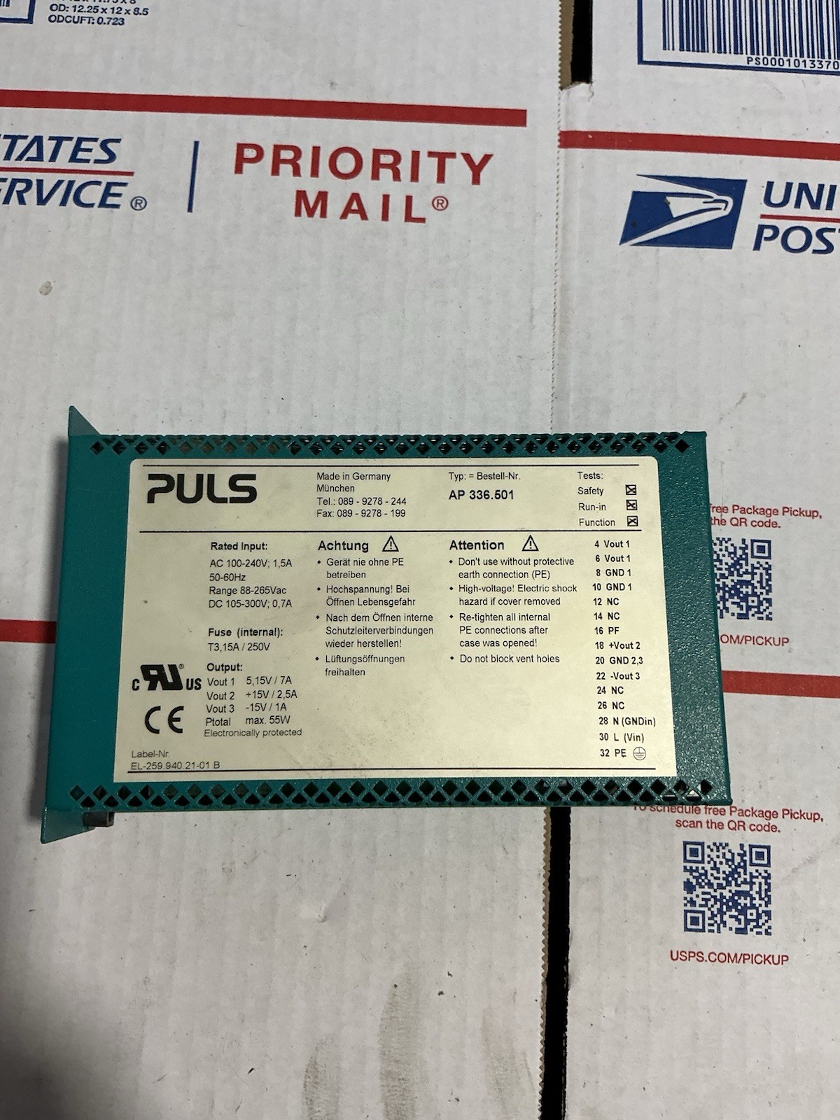 PULS AP 336.501 Power Supply 15VDC 7.1A 100-240VAC 105-300VDC 55W Teal/Beige