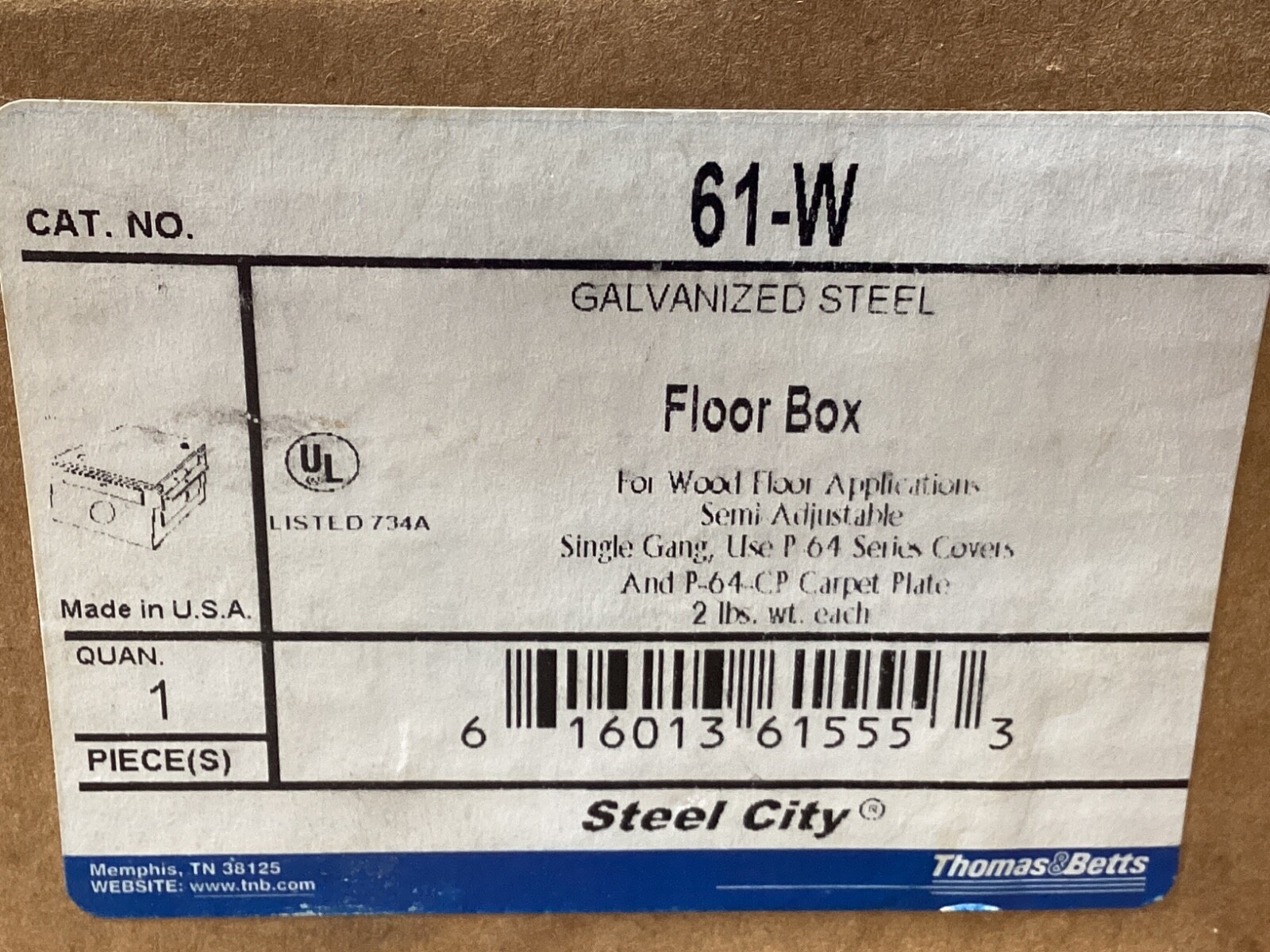 Steel City 61-W Galvanized Steel FLOOR BOX #123F125PR6*CO