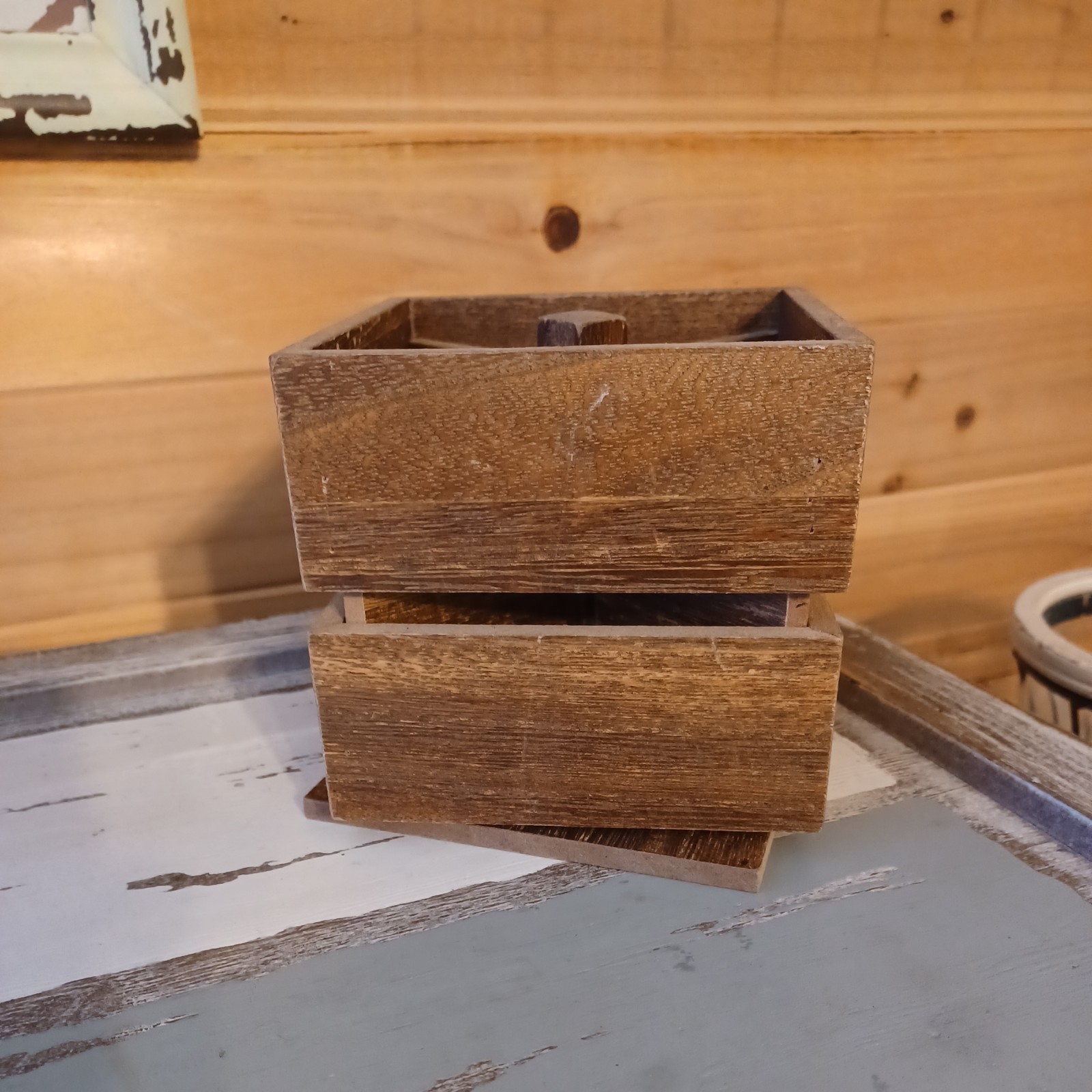 Rae Dunn Wooden Desk Organizer Pens Pencils Holder Spinning Caddy – 4.5” x 4.5”