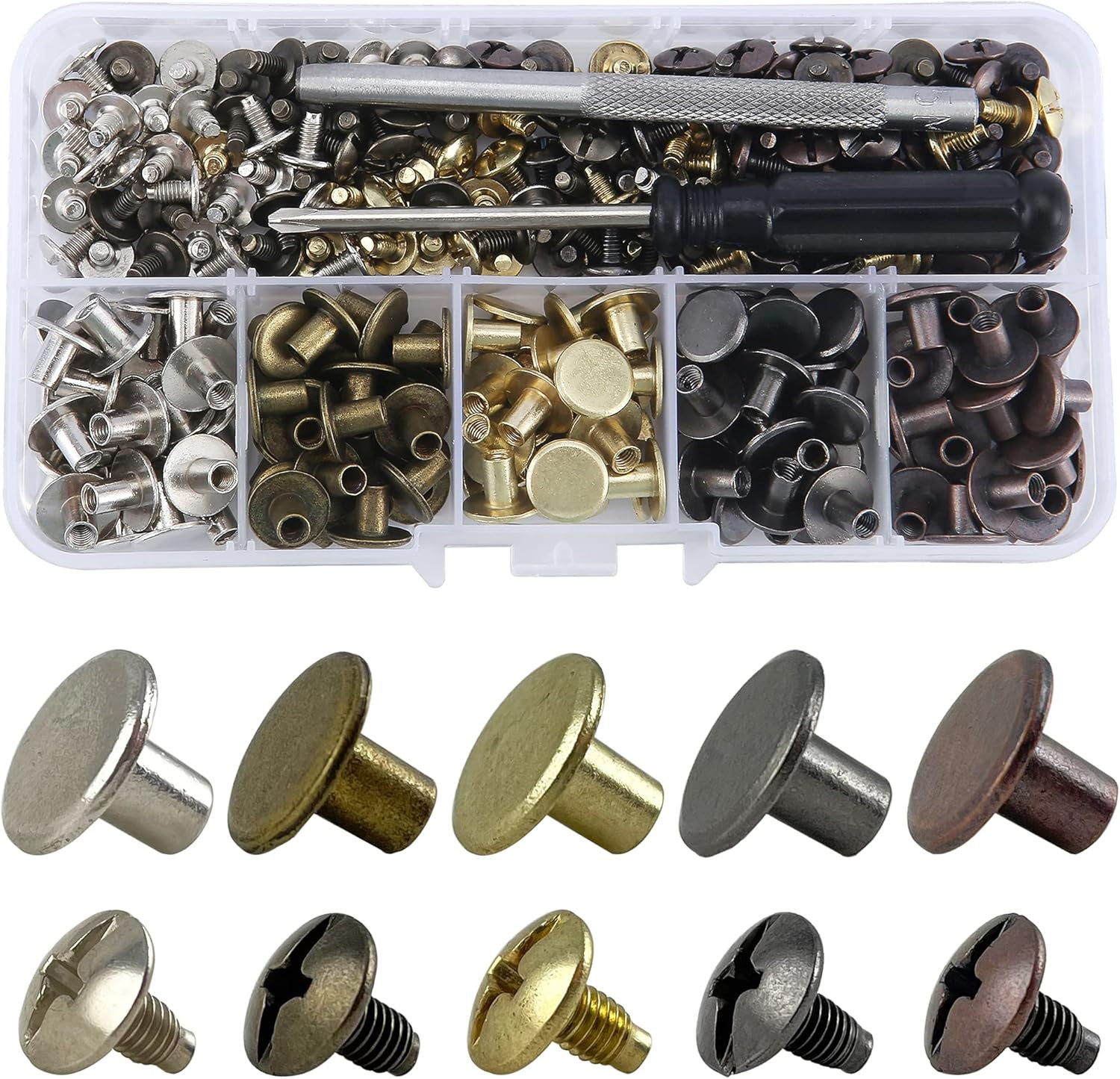 125 Sets Mixed Colors Round Flat Head Chicago Screws All Colors Mixed in Box