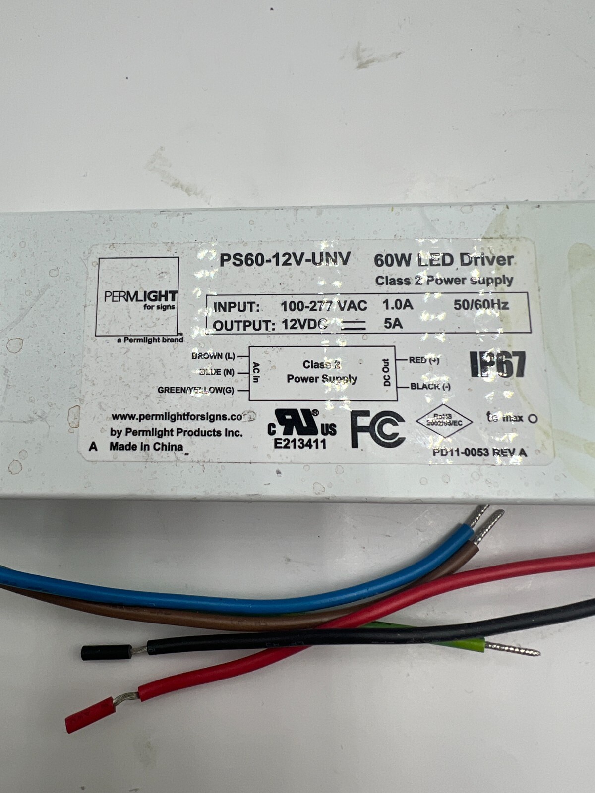 PermLight PS60-12V-UNV 60W LED Driver Class 2 Power Supply 50/60Hz 100-277VAC 5a