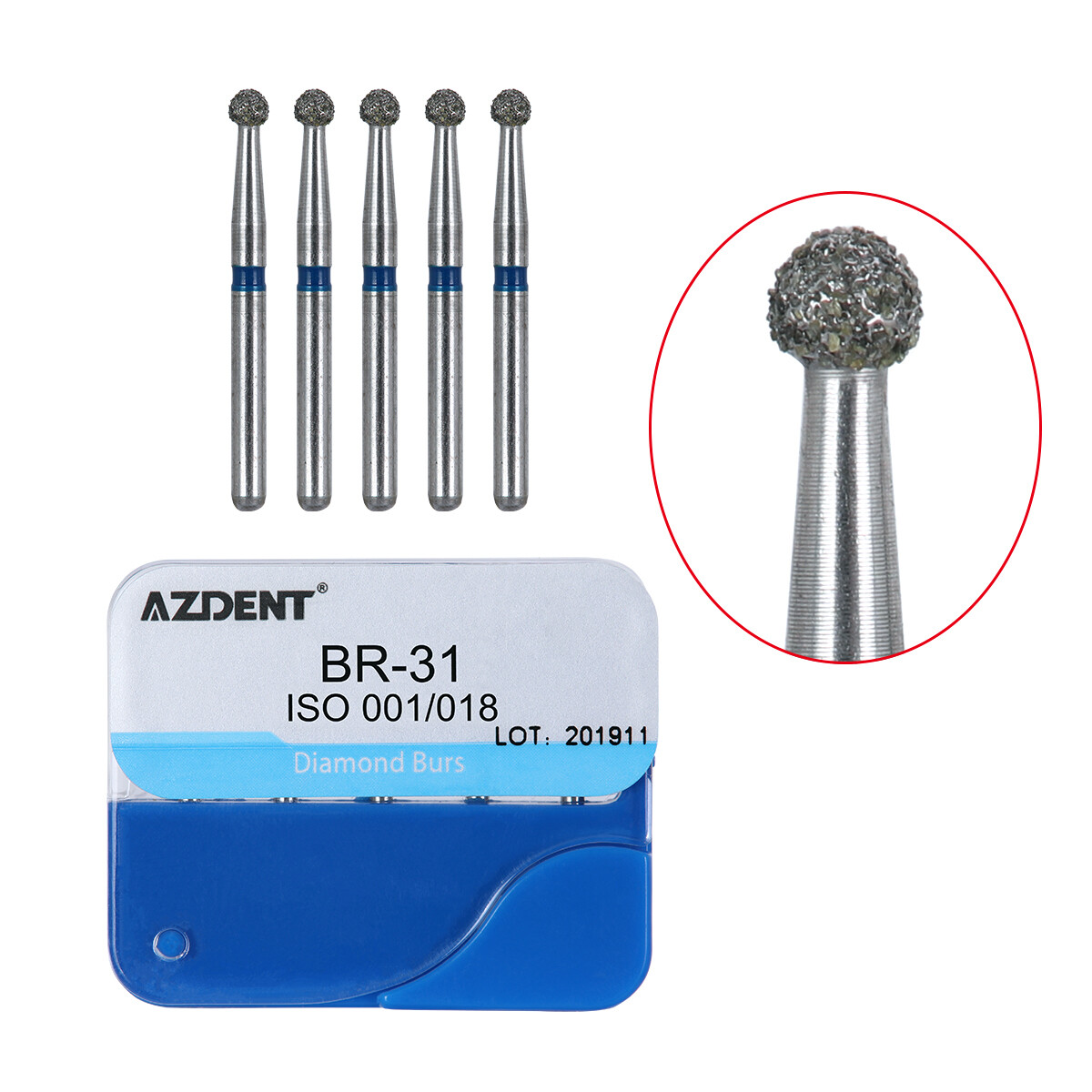 100pcs Dental Diamond Burs Kit for High Speed Handpiece Medium FG 1.6MM AZDENT