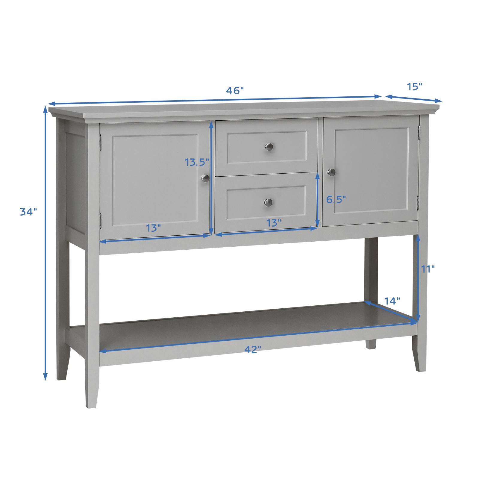 Costway Sideboard Buffet Table Wooden Console Table w/ Drawers & Cabinets Gray