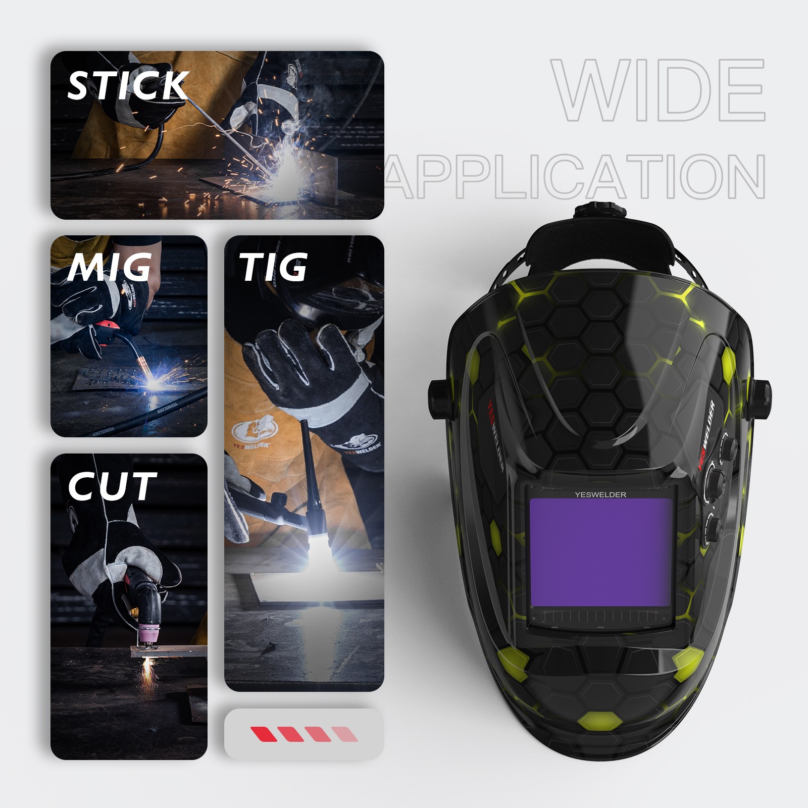 YESWELDER True Color Auto Darkening Lens Welding Helmet WELD/ GRIND/ CUT
