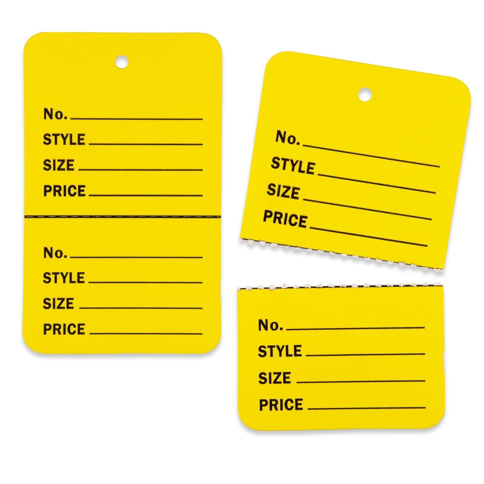 1000 Qty Unstrung Colored Large Price Tags w/Perforated Stub