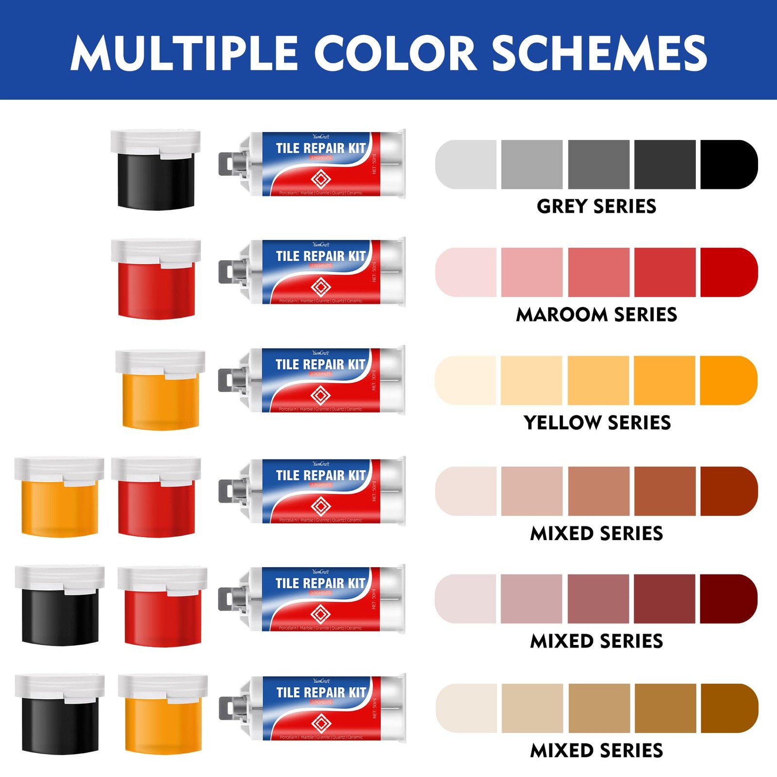 Tile Repair Kit Color Match Porcelain Repair Paste for Bathtub, Sink, Cerami…