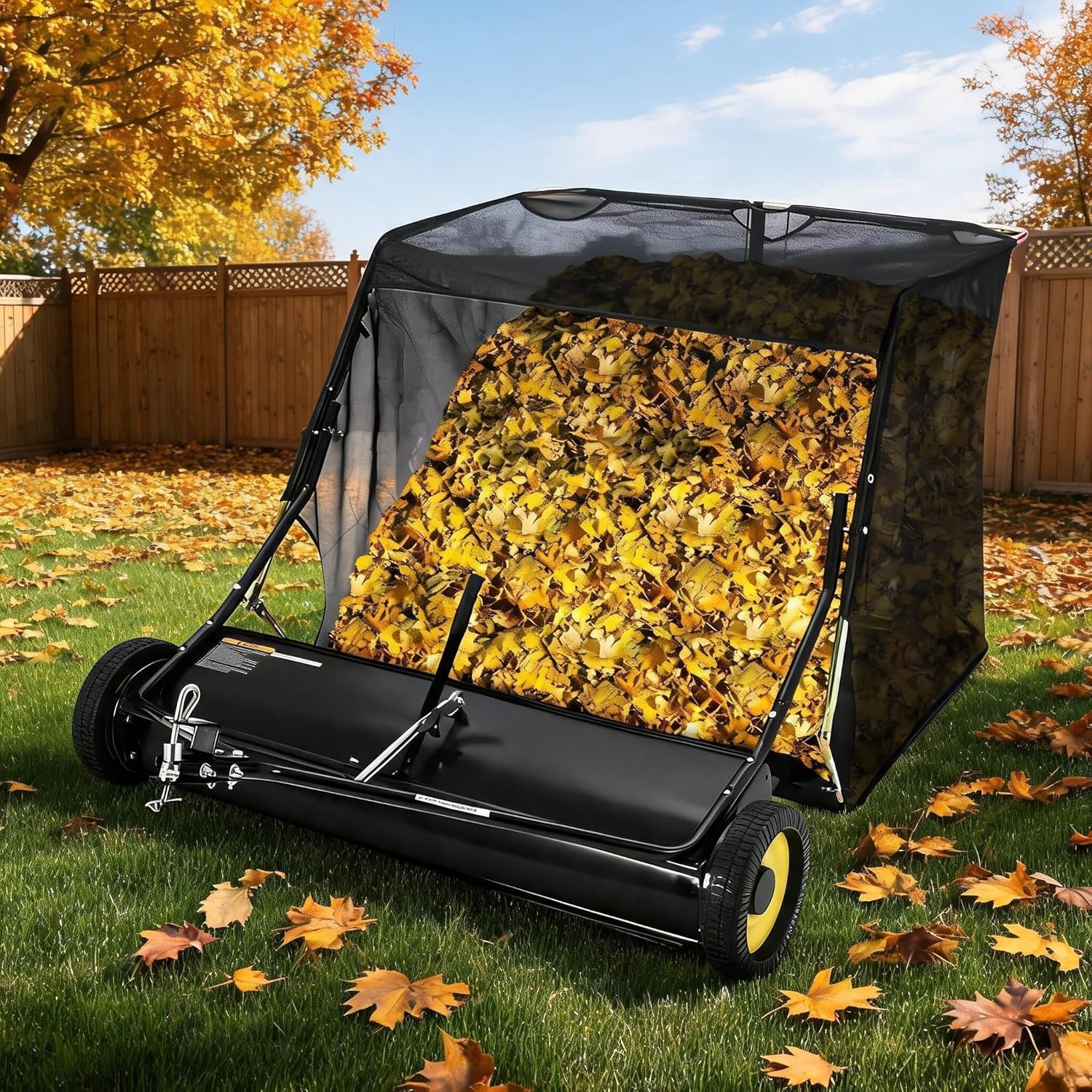 44″ Tow Behind Lawn Sweeper Leaf Collector Sweeper for Lawn Grass Sweeper Hopper