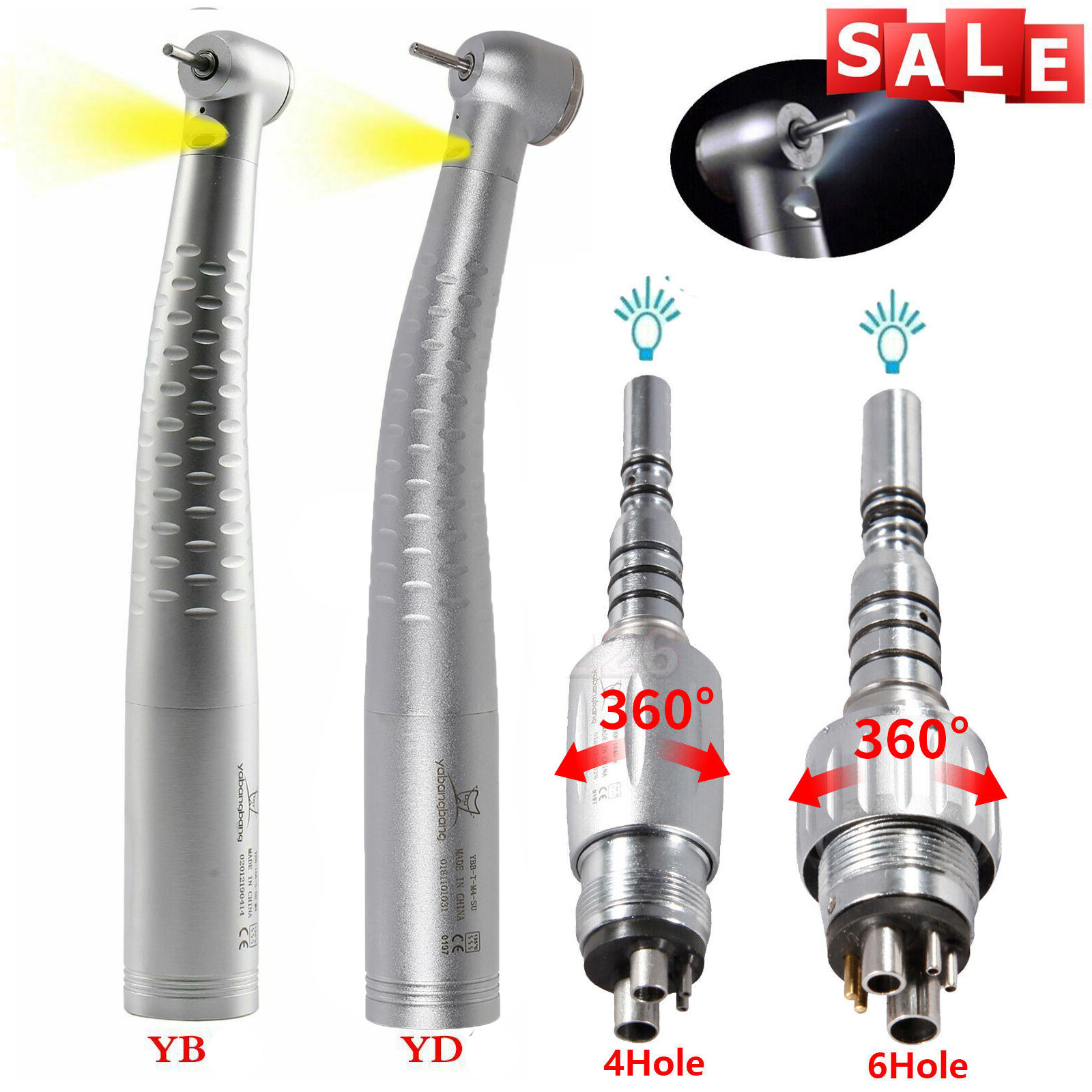 Dental Fiber Optic LED Turbine Handpiece /LED Quick Coupler 4Hole 6Hole for KAVO