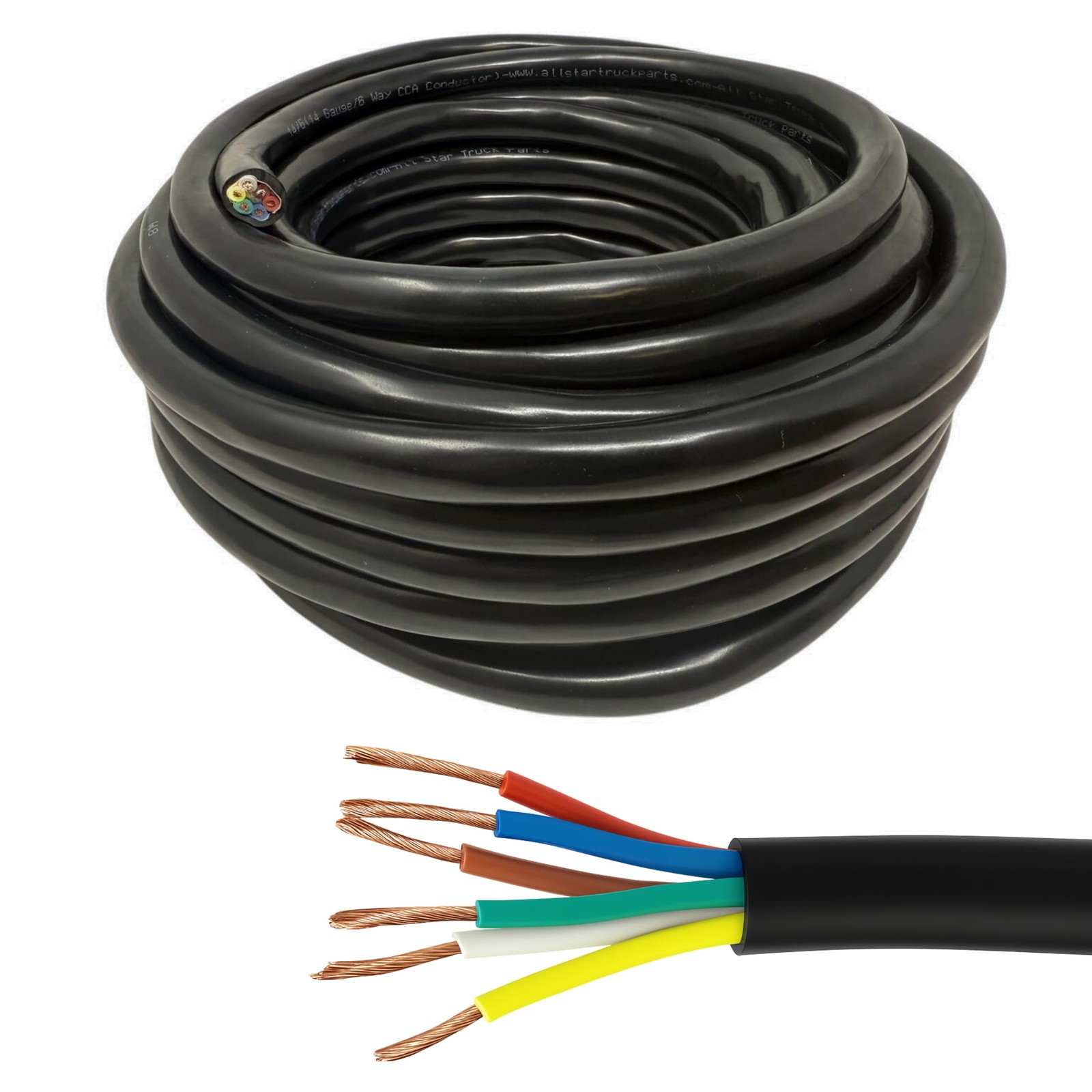 6 Way Trailer Wire Heavy Duty 14 AWG/Gauge CCA 6 Conductor Wire RV Trailer Tow