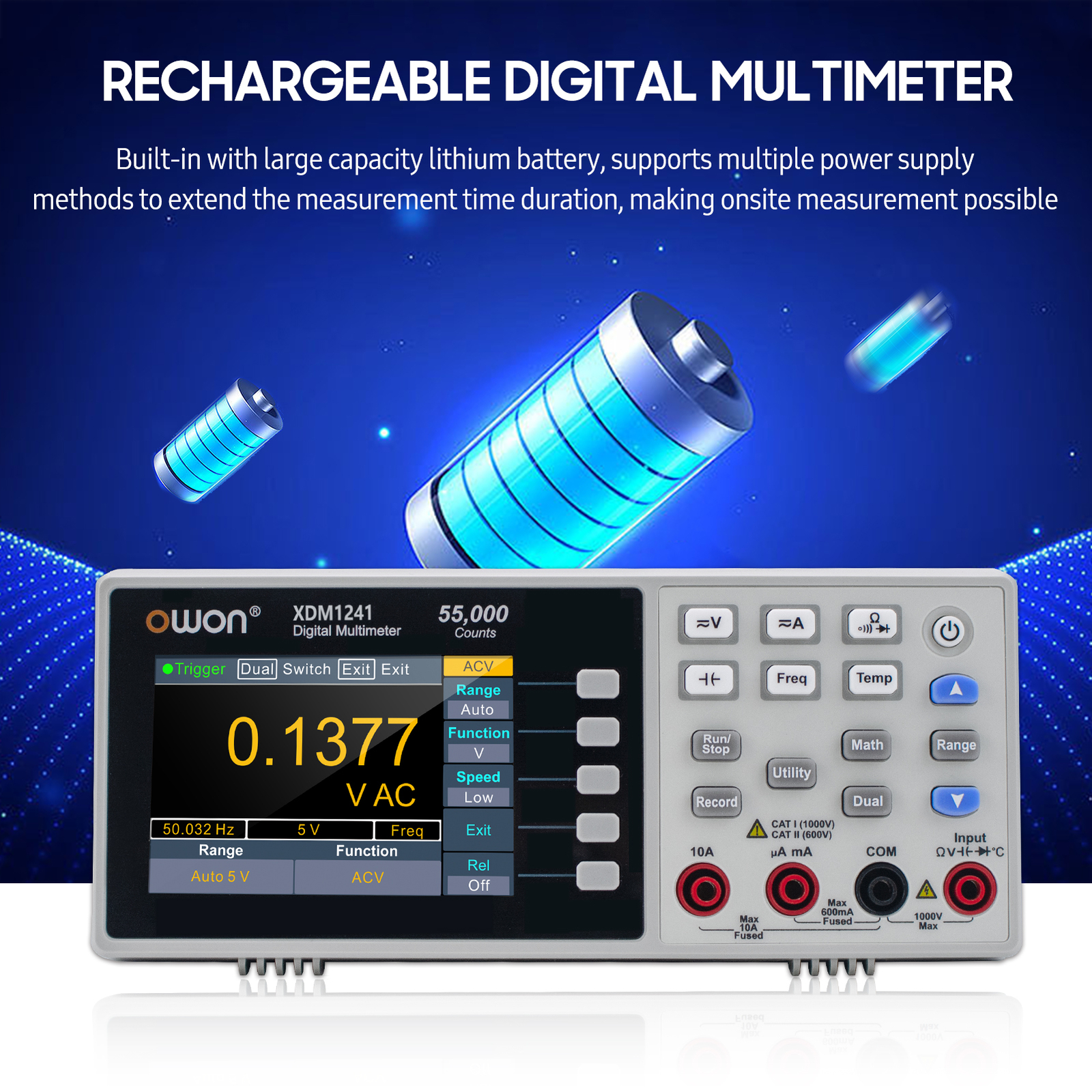 Owon XDM1241 Desktop Digital Multimeter Rechargeable 55,000 Counts E3A0