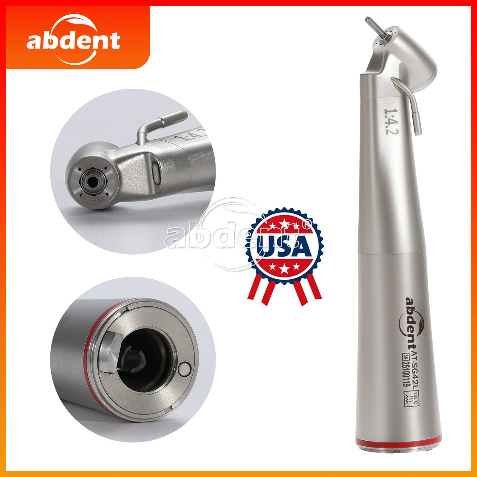 AbDent 1:4.2 45° LED Fiber Optic Contra Angle Handpiece External Water Spray