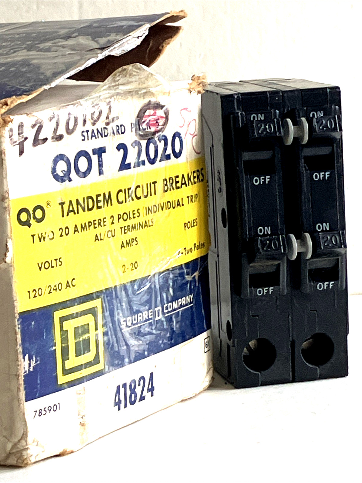 Square D QOT22020 20A 240V (2) 2P Piggyback Quad Tandem Quadplex CTL Hook -New!