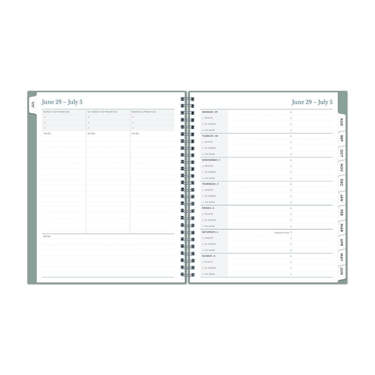 Blue Sky 7″x9″ 2026-2027 Hybrid Work Planner Solid Clary Sage Safety Wirebound