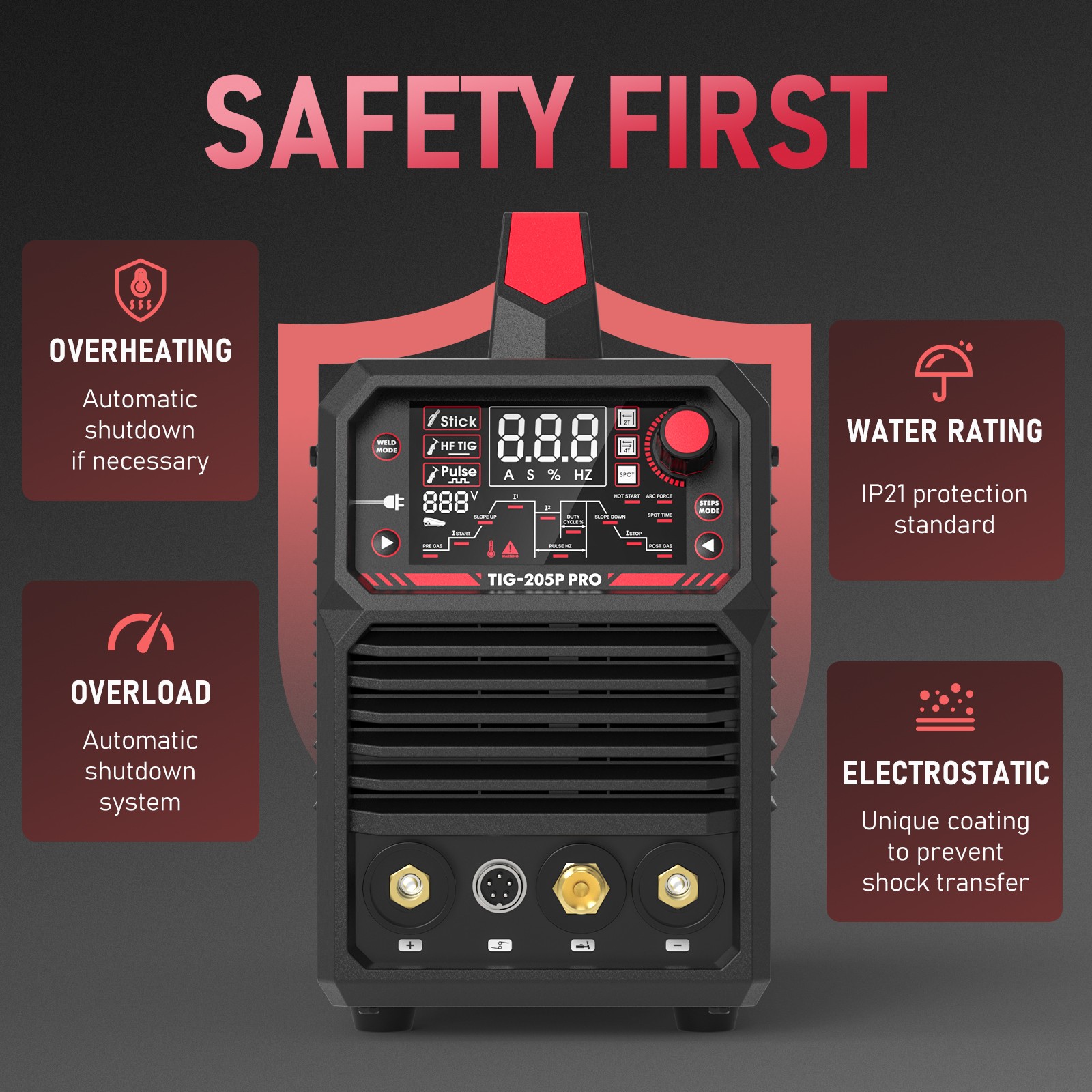 205Amp STICK/DC TIG/PULSE TIG 3 In 1, 110&220V TIG Welding Machine TIG-205P