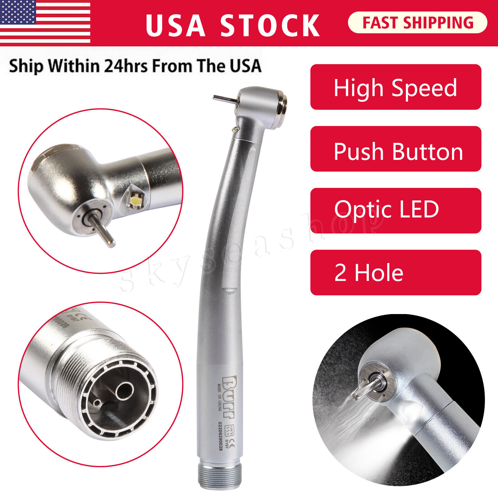 Dental Fiber Optic LED E-generator high speed handpiece Turbine 2 Holes Borden