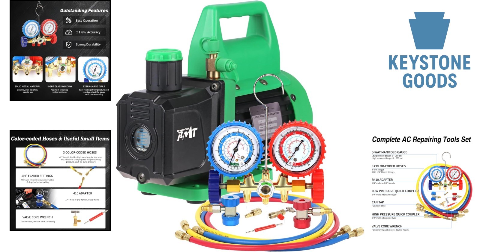 Professional Vacuum Pump & Gauge Set for R134A, R12, R22, R502 – Refrigerant …