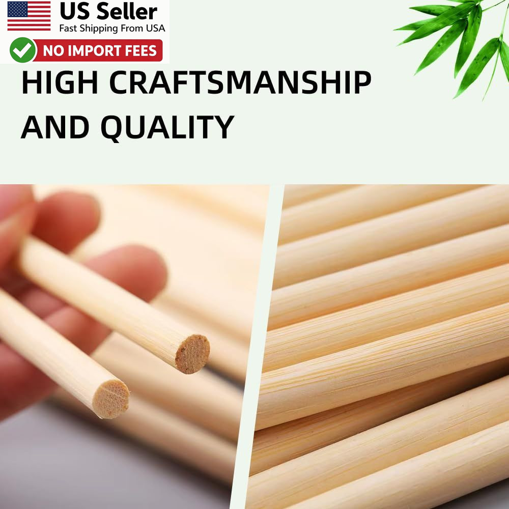 1/4 x 12 Inch Wooden Dowel Rods 25 PCS Unfinished Bamboo Sticks For Crafts USA