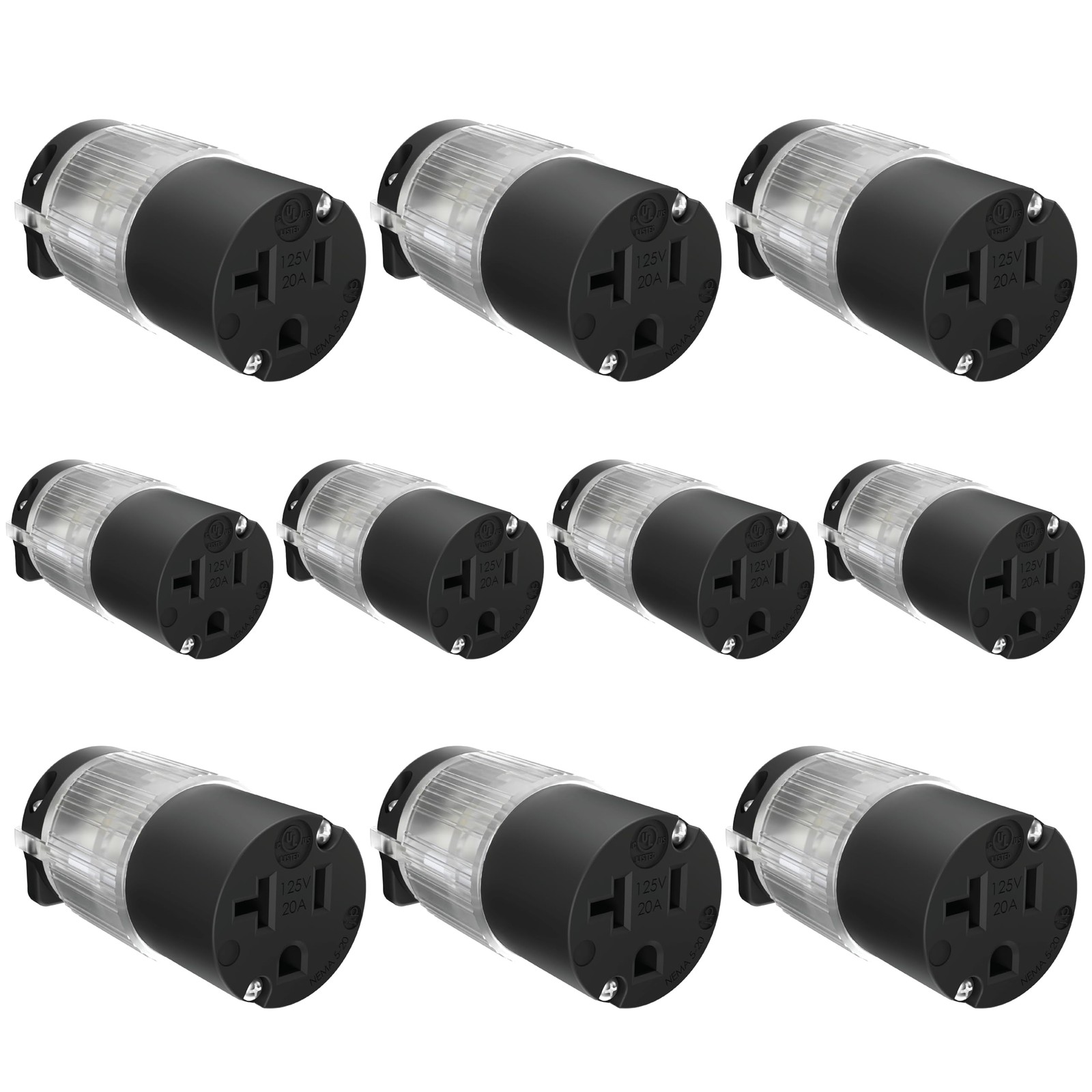 Journeyman-Pro – 520CV-LIT 20 Amp 120-125V NEMA 5-20R Lighted Female Plug End…