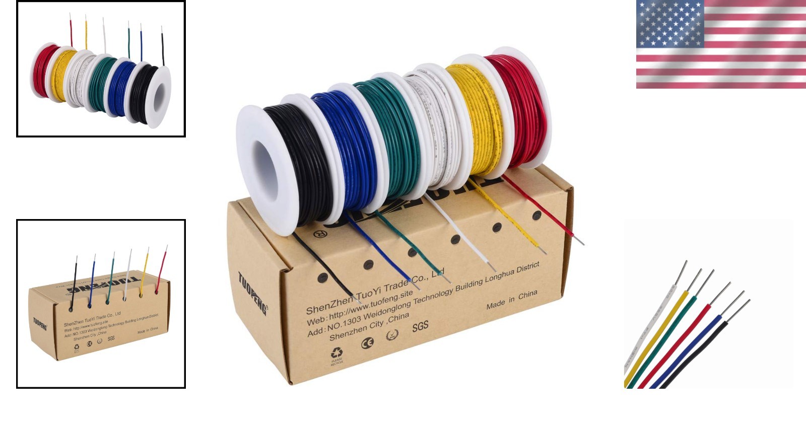 Colorful 22 AWG Solid Wire Bundle – 6 x 30ft PVC Insulated for All Projects