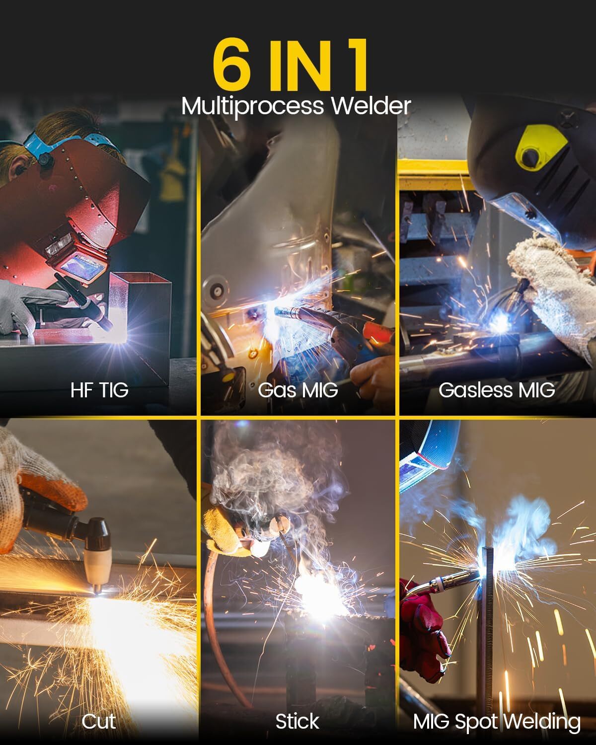 5 in 1 MIG/CUT/TIG/MMA Welder 250A MIG Welder Plasma Cutter 220V Gas/Gasless US