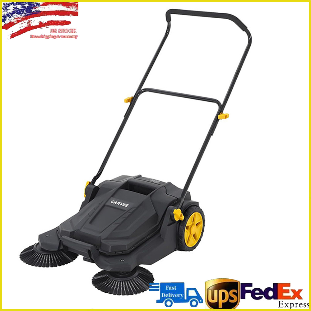 Garvee Walk Behind Hand Push Floor Sweeper 25.6″ Width 5 Gallon Waste Container