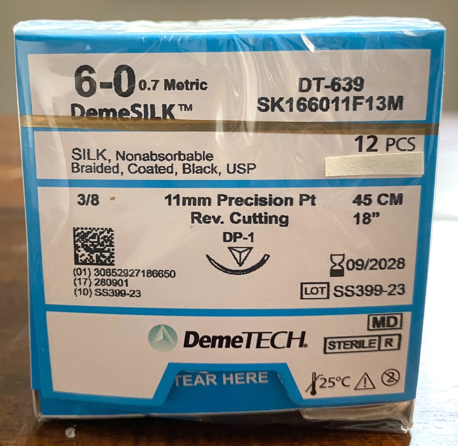 DemeTECH DemeSILK 6-0 Silk Surgical Sutures DT-639 12 PCS Exp 09/2028 Sealed