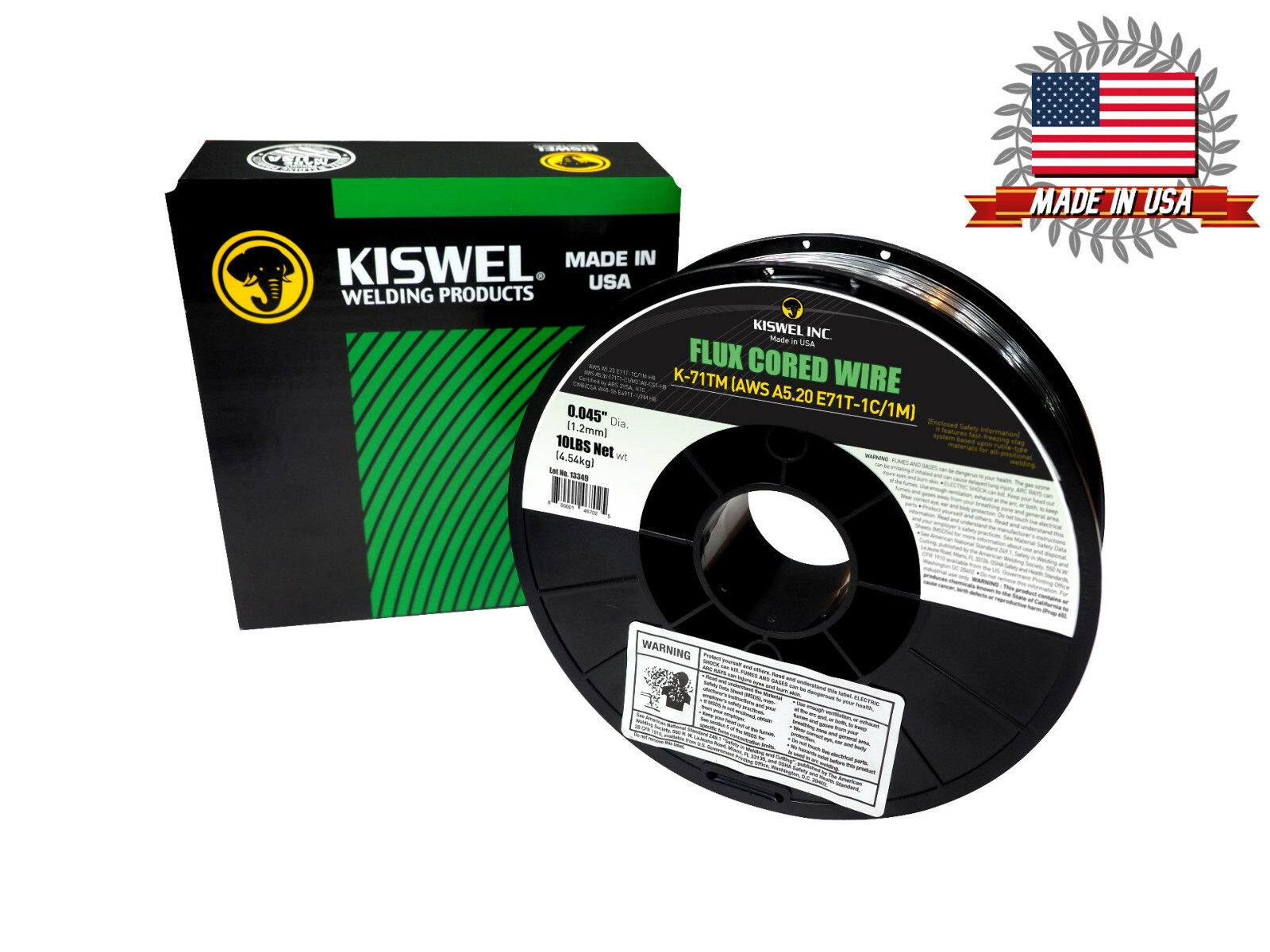 (Made in USA) Kiswel E71T-1C/1M .045 in. Dia 10lb. Flux Cored Welding Wire