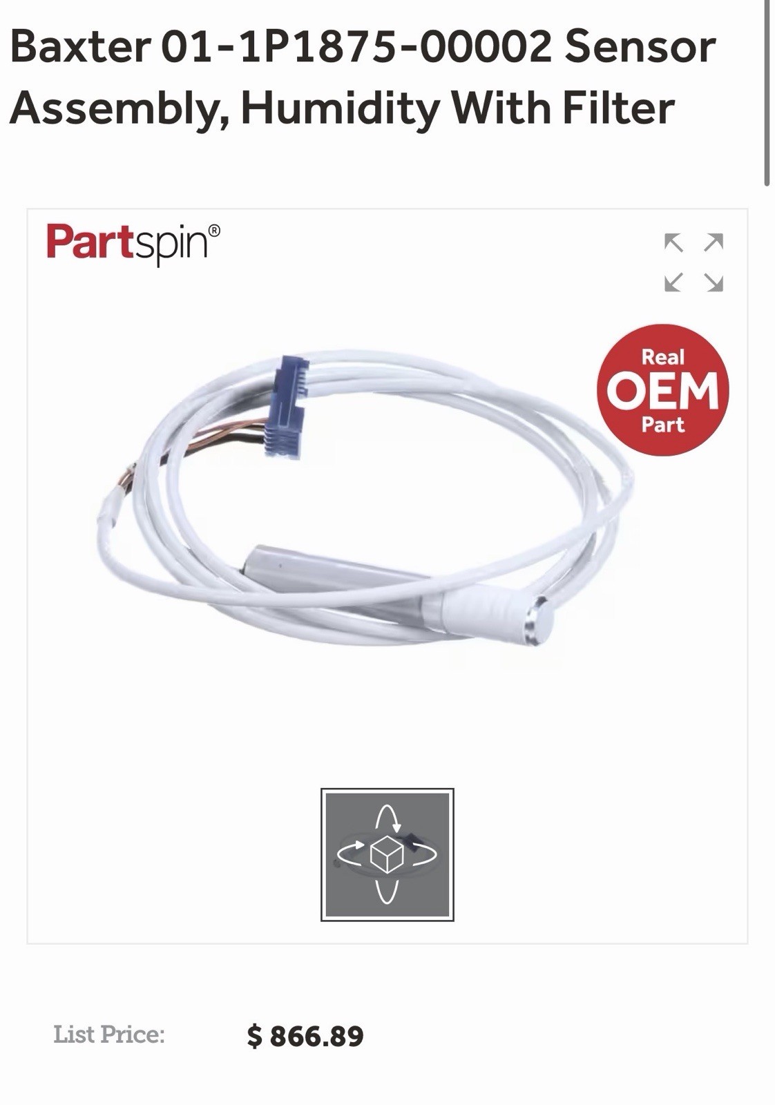 Baxter 01-1P1875-00002 Sensor Assembly, Humidity With Filter