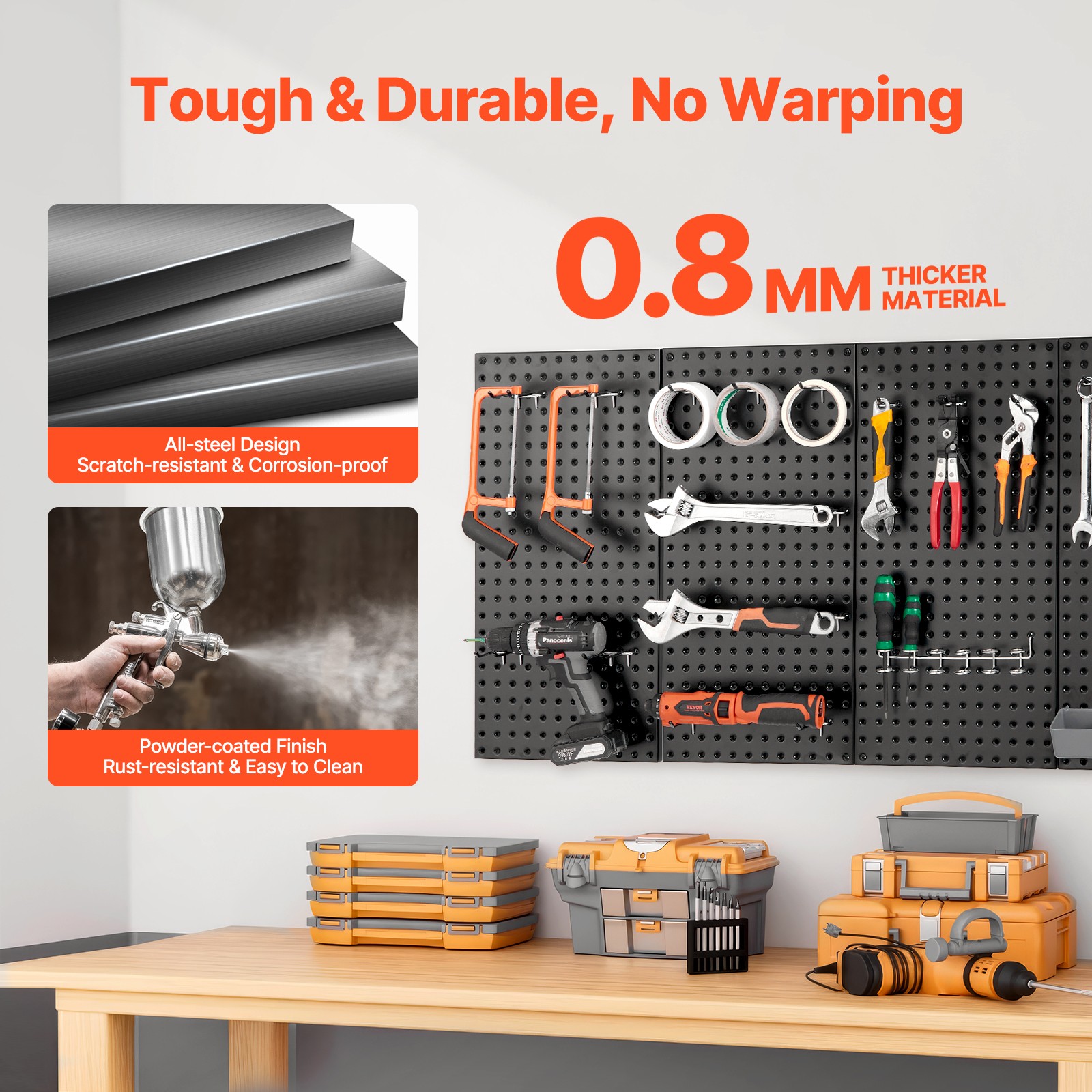 VEVOR Metal Pegboard Panels 4 Pcs 24″ x 12″ Wall Organizer for Garage Tool