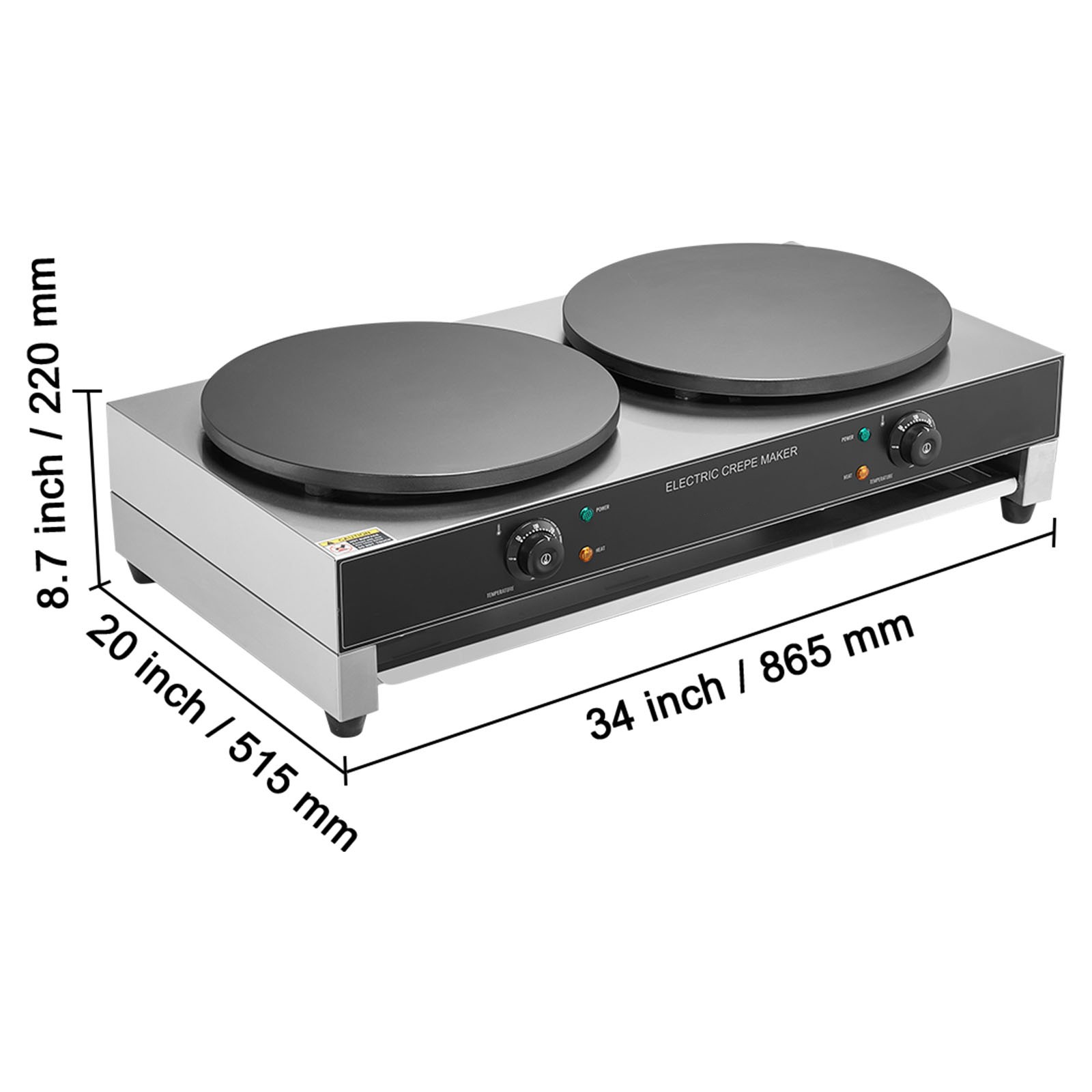 VEVOR 16-Inch Electric Crepe Maker Commercial Crepe Machine 3400W Double Head