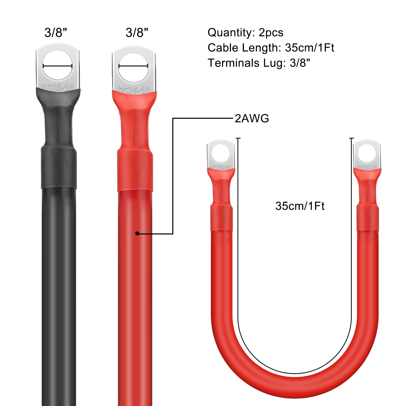 2x 2 AWG Gauge Copper Battery Cable Power Wire Car Marine Inverter RV Boat Solar
