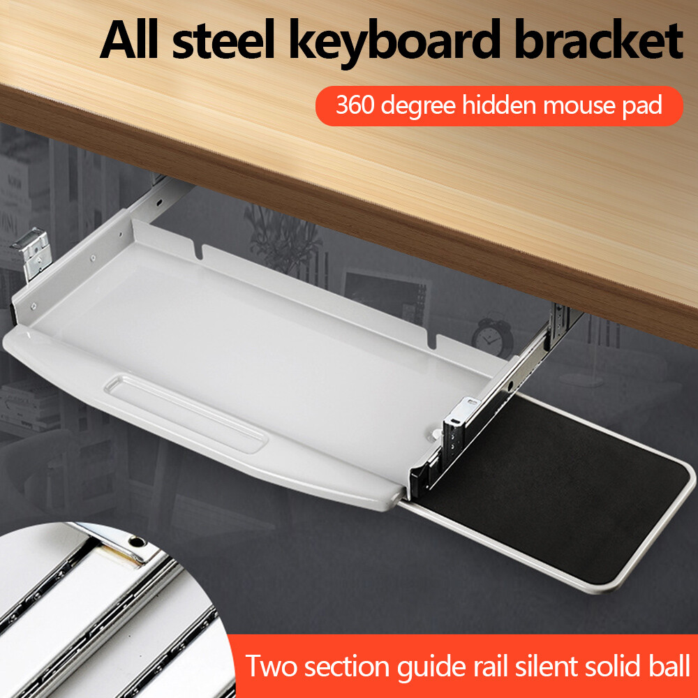 22″x27″ Steel Keyboard Tray Under Desk Drawer Sliding Pull Out w/360° Mouse Tray