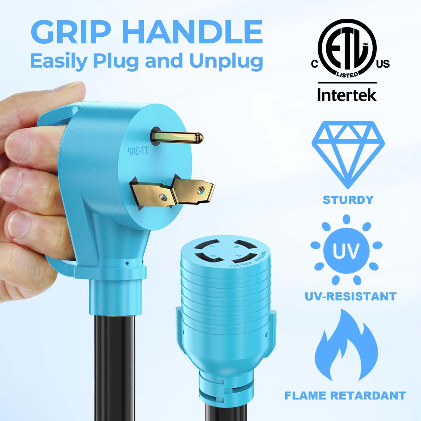 CircleCord NEMA TT-30P to L14-30R Adapter Cord, 30 Amp 3 TT-30P/L14-30R, Blue