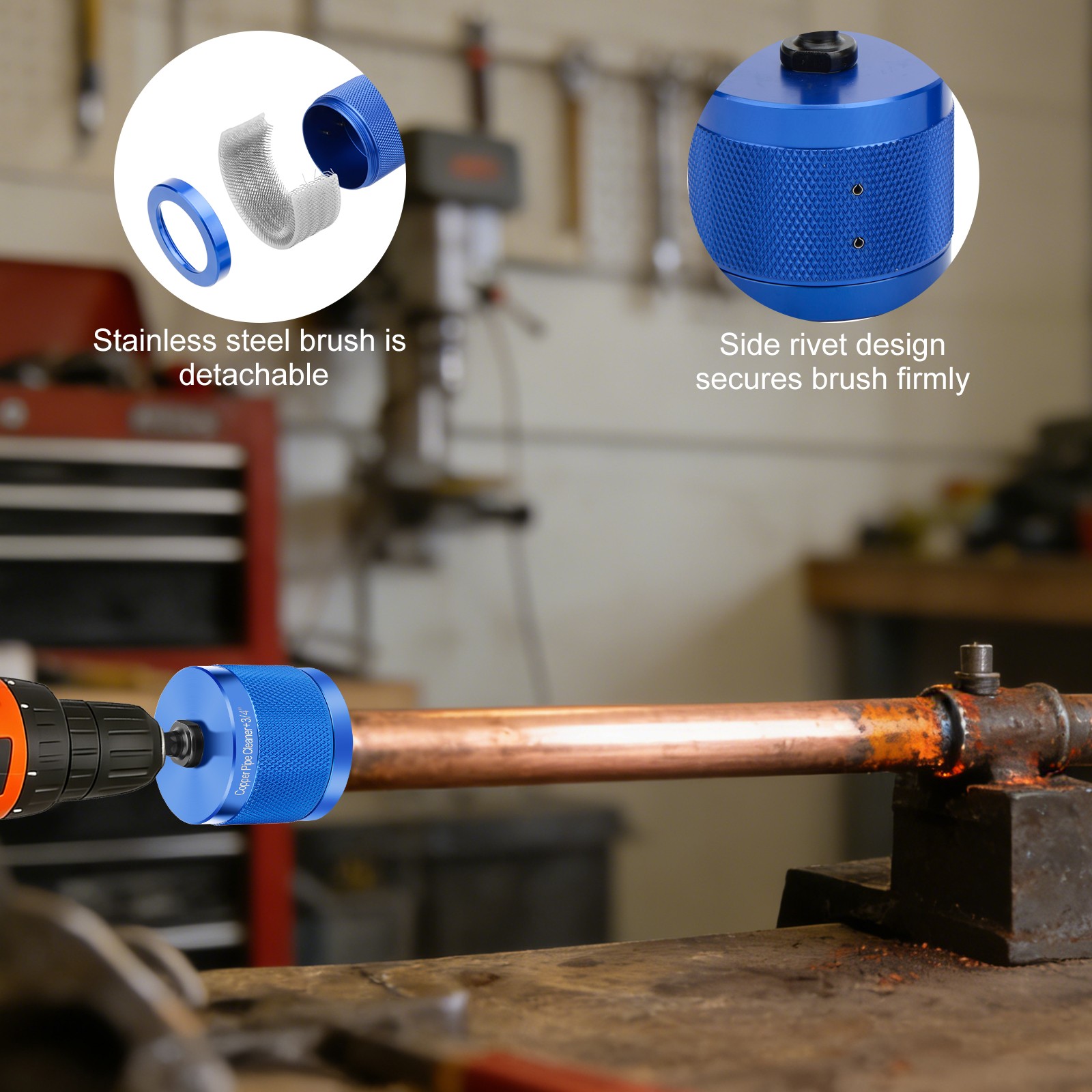 3x Copper Pipe Cleaner Drill Set 1/2″ 3/4″ 1″ Metal Tube Plumber Cleaning Tool