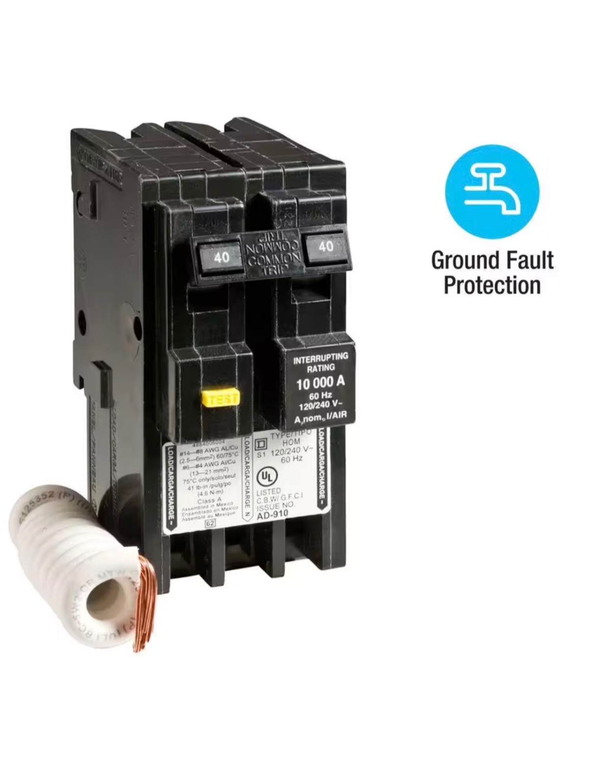 Square D Homeline HOM240GFIC 40 Amp 2-Pole GFCI Circuit Breaker