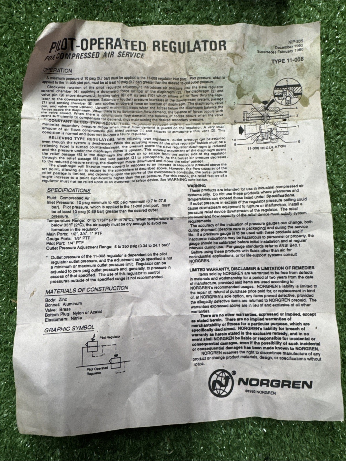 Norgren Pilot-Operated Regulator – Type 11-008-009 – Max 400 PSI 3/4 In.
