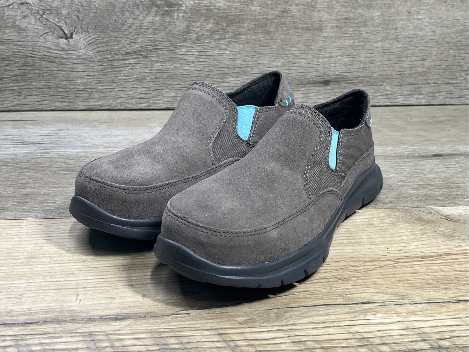 HYTEST Blake Steel Toe Slip-On Shoe Women 7.5 W Gray Leather Safety Footwear