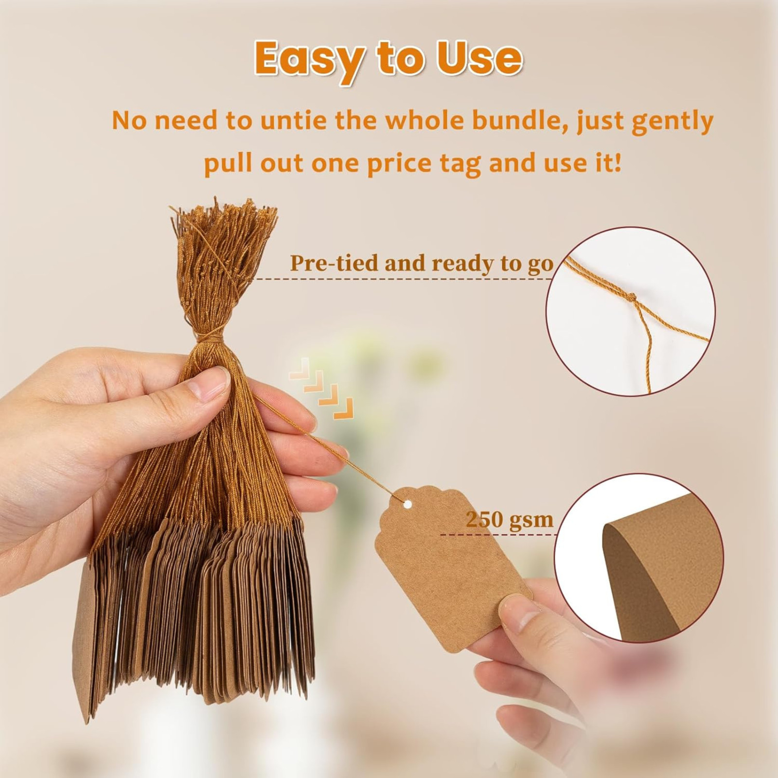 1000 Pack Brown Price Tags with String 1.75×1.1 Kraft Paper Jewelry Gift Tags