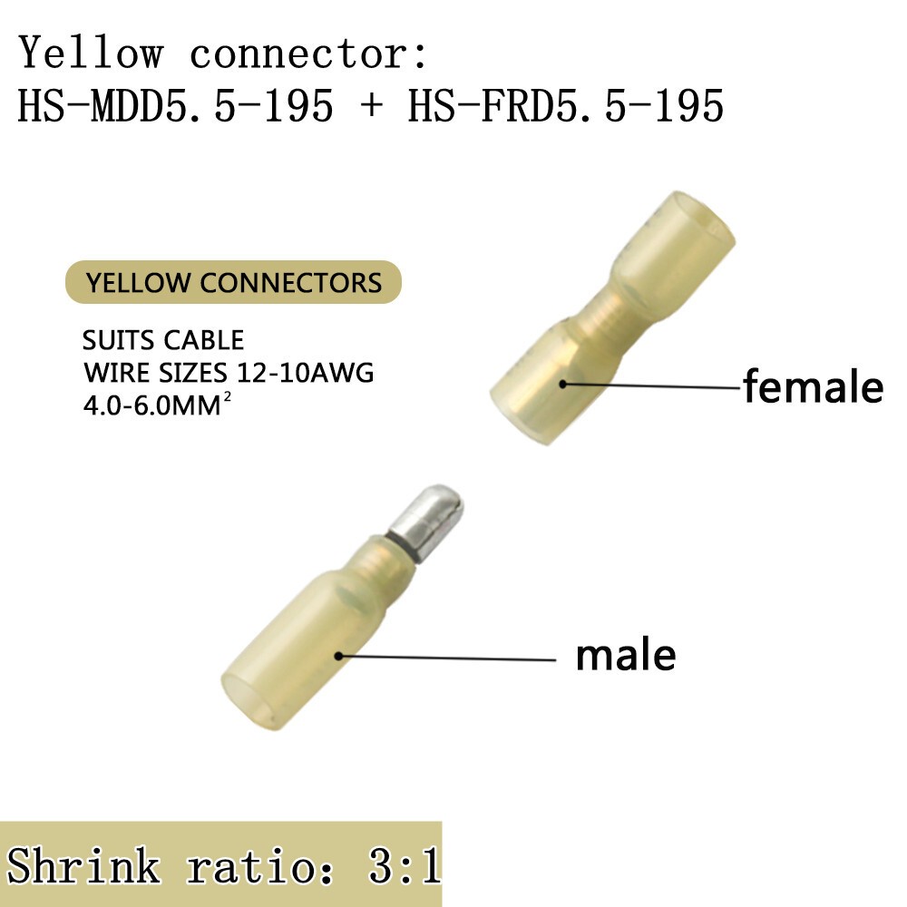 Heat Shrink Bullet Female Male Wire 22-10WAG Connector Crimp Terminal Kit 60PCS