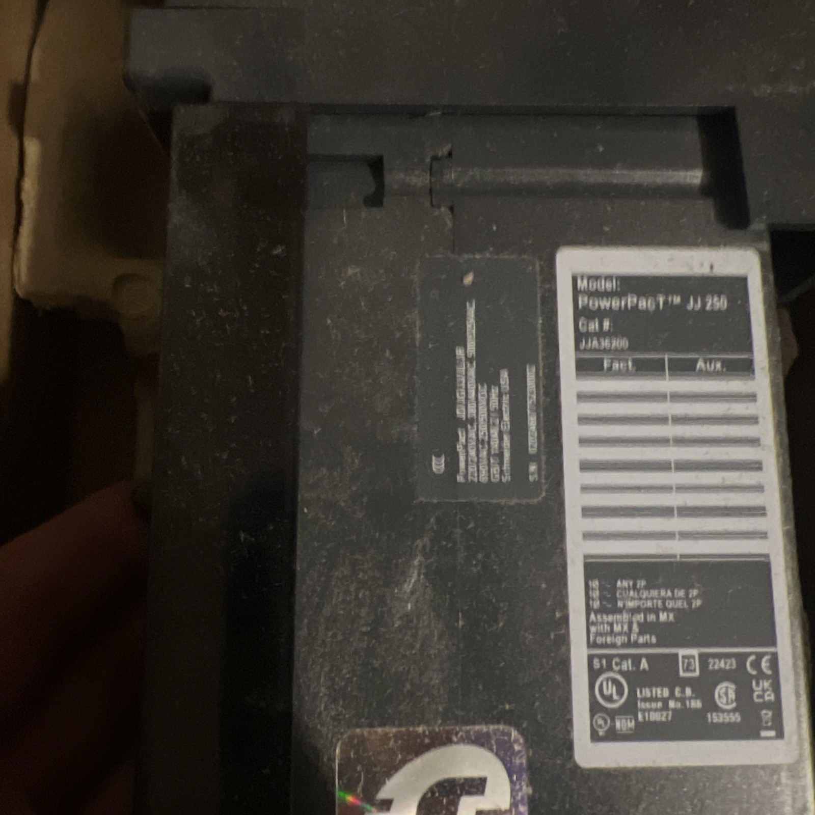 Square D JJA36200 200A 3 Pole 600V I-Line Power-Pact Circuit Breaker NEW-no box