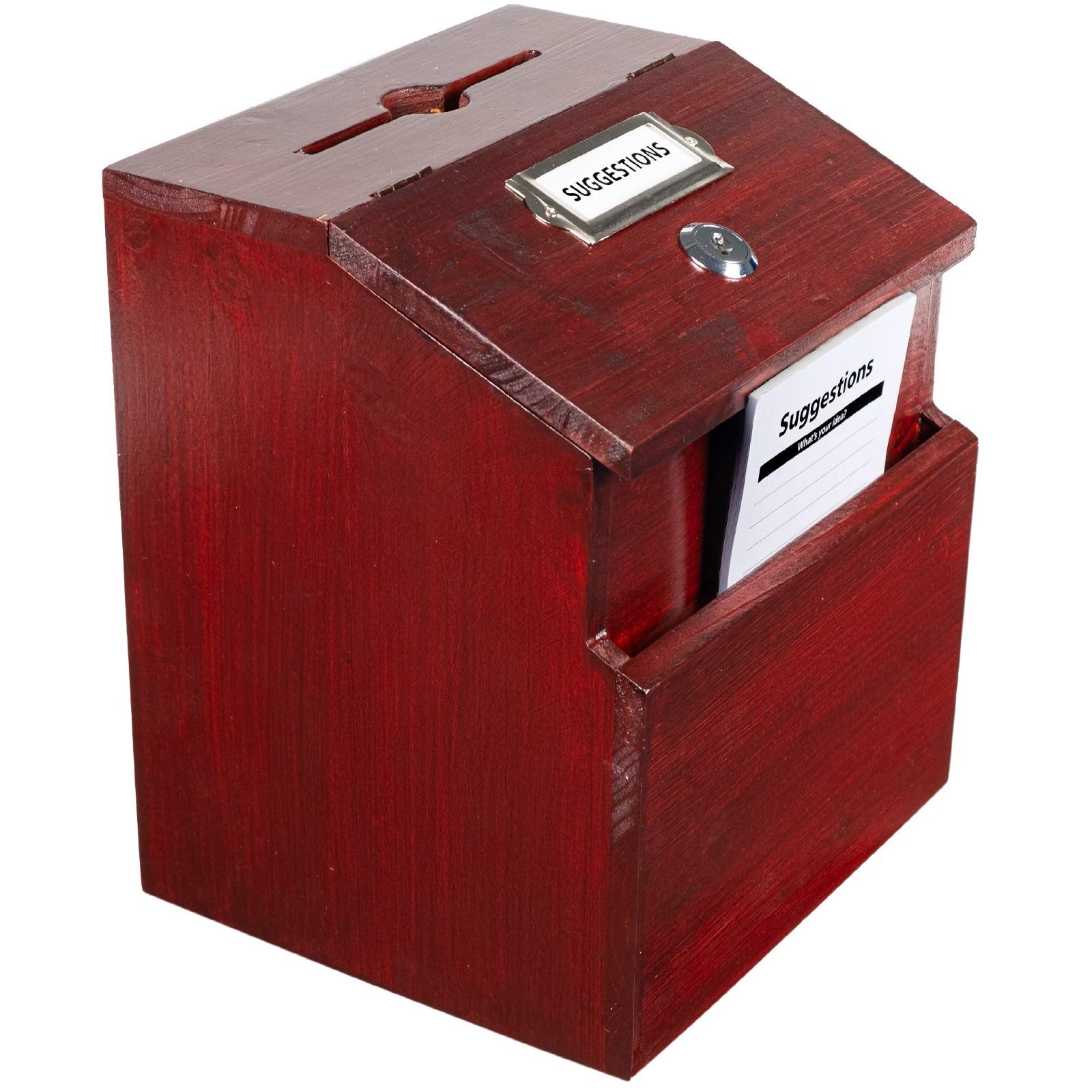 EXCELLO GLOBAL PRODUCTS Red Mahogany Suggestion Box with Lock: Wooden Ballot …