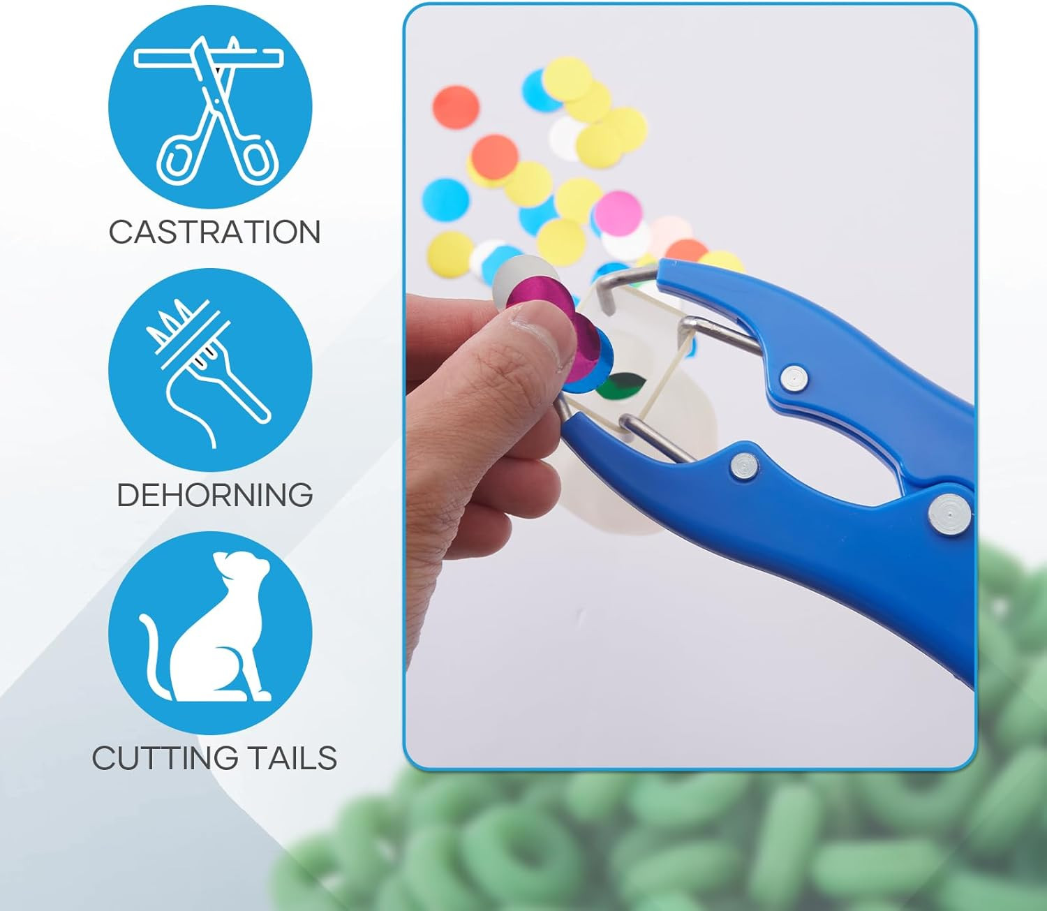100Pcs Castration Bands and Goat Banding Kit, Stainless Steel Jaw Castration Too